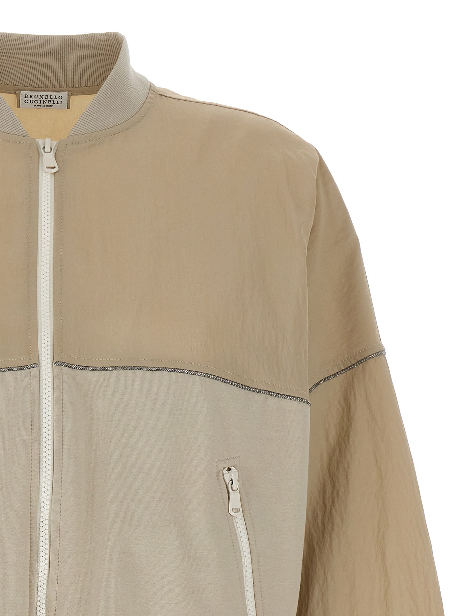 Brunello Cucinelli Panelled Sweatshirt With Ribbed Cuffs And Hem In Beige