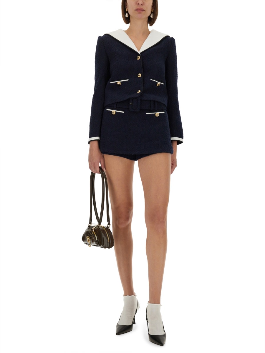 Self-portrait Boucle Jacket With Contrasting Neckline In Blue