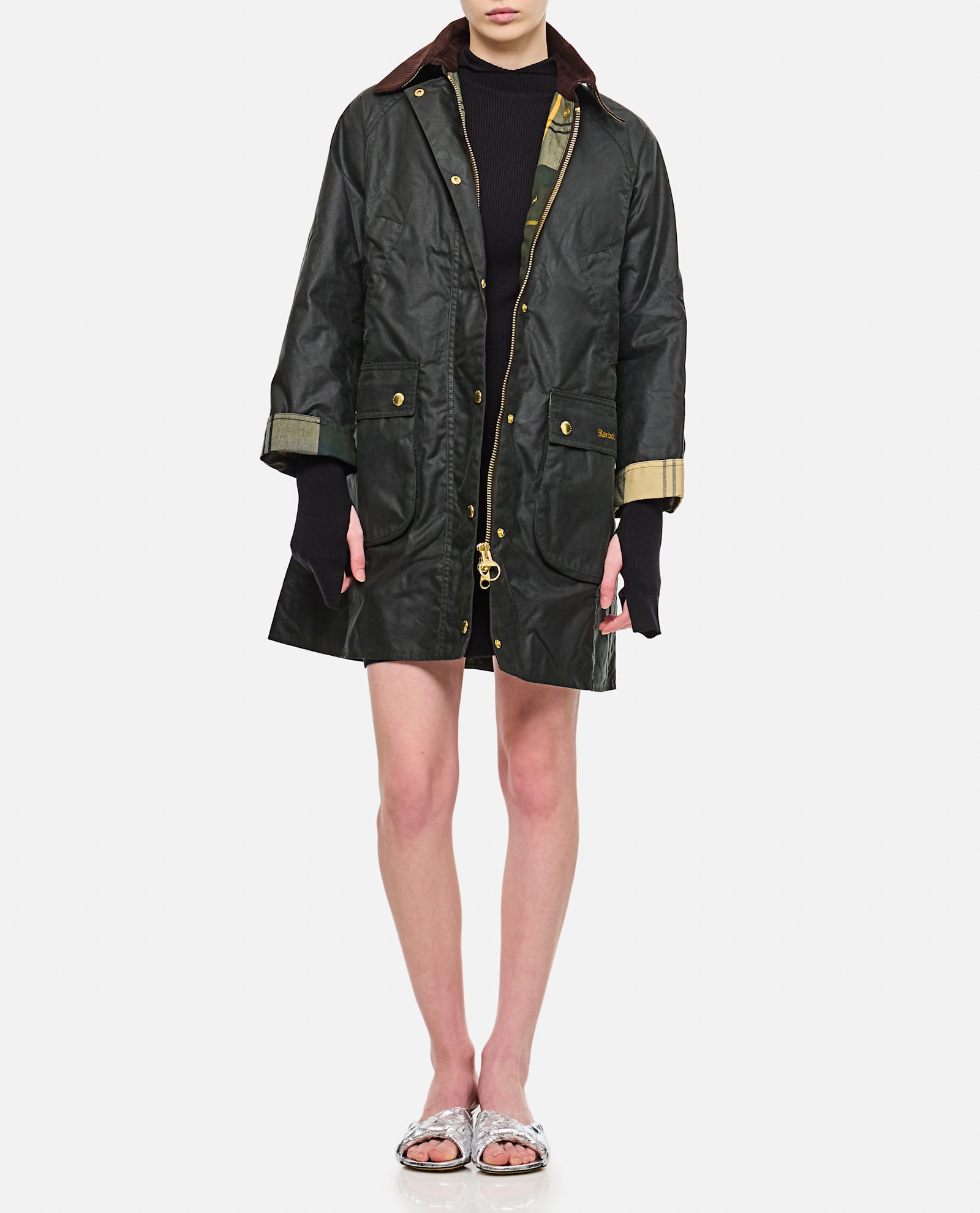 Barbour Long Beadnell Wax Coat In Gray