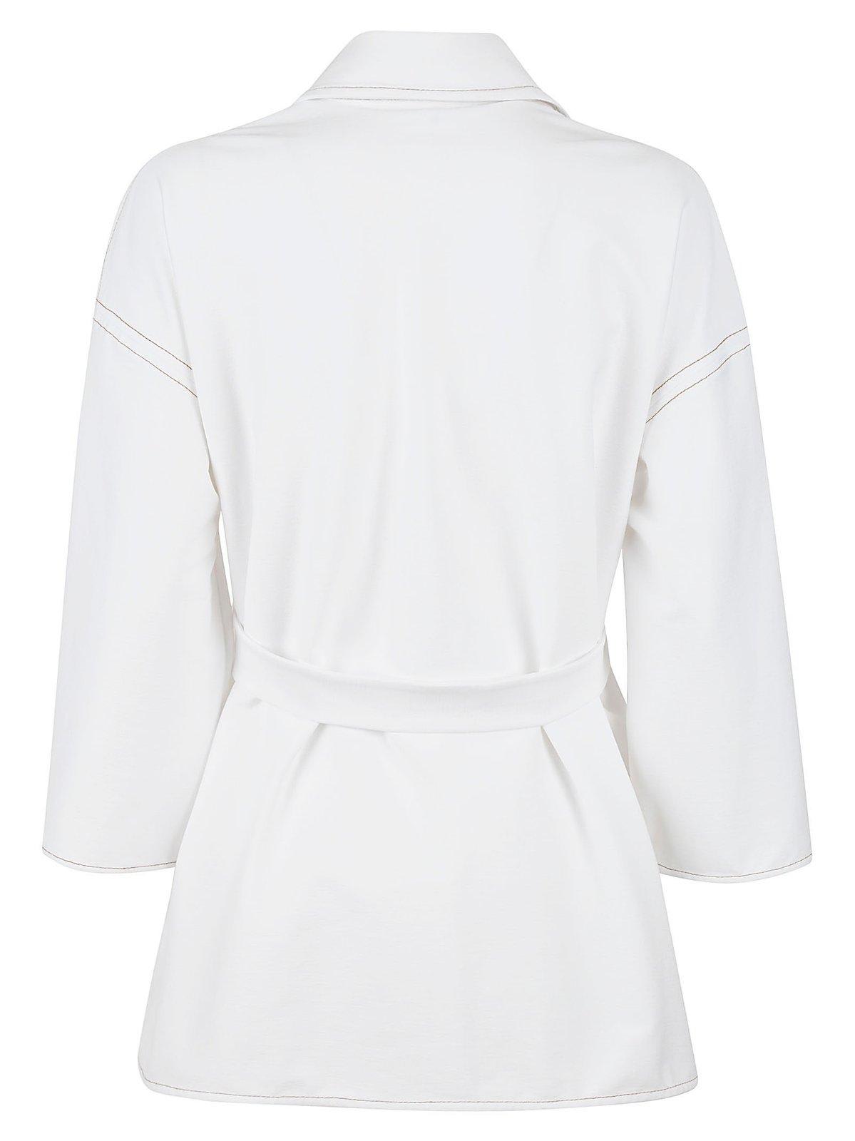 Shop Max Mara Belted Long-sleeved Jacket In White