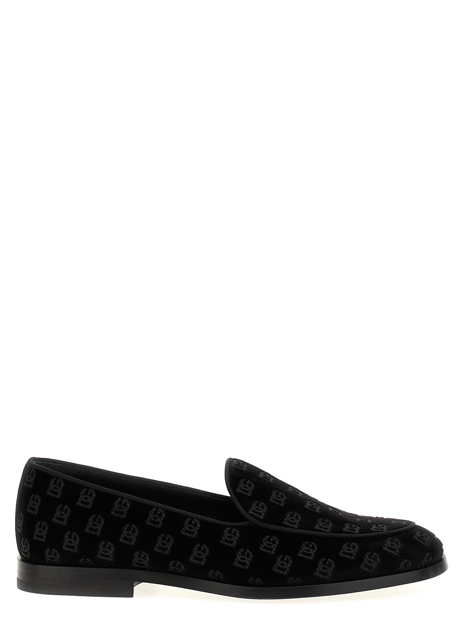 Dolce & Gabbana Vivaldi Velvet Loafers In Black