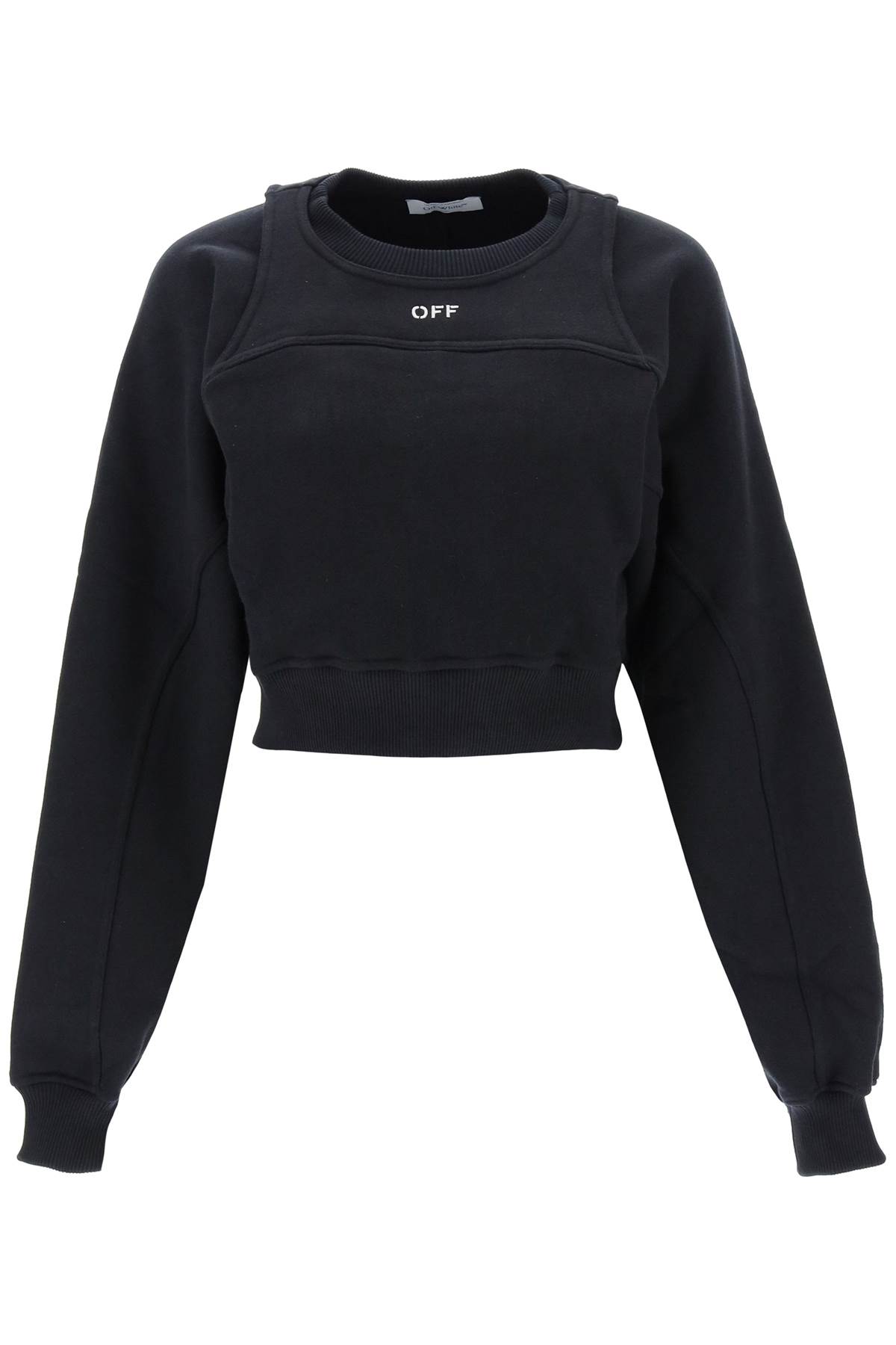 Shop Off-white Cropped Crew-neck Sweatshirt In Black