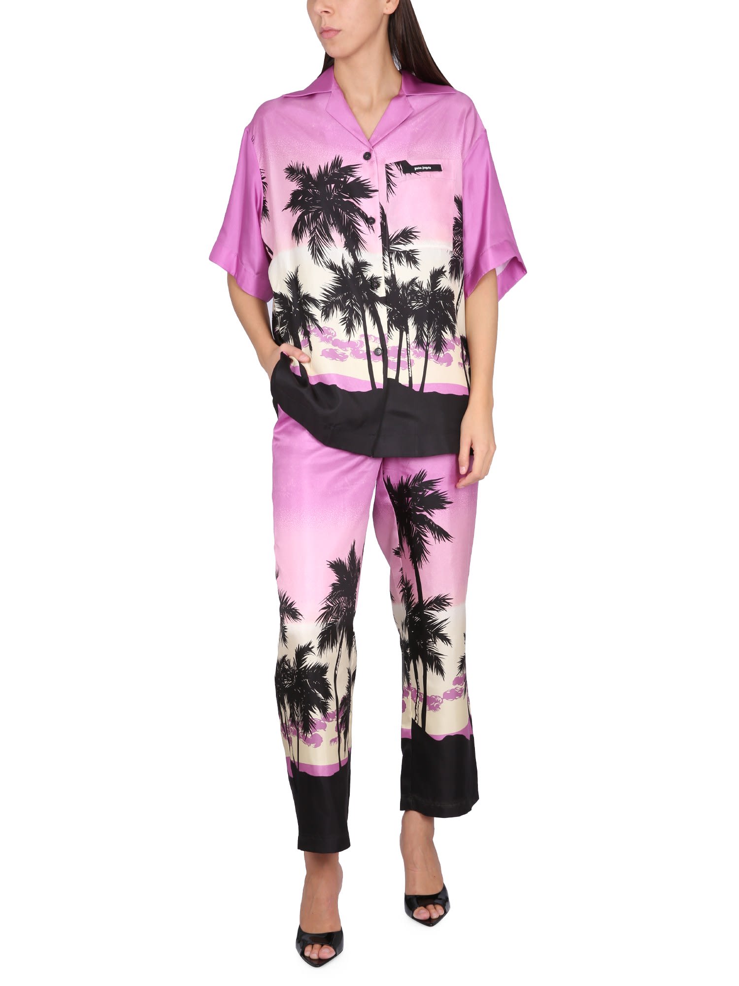 Palm Angels Sunset Palm Print Pajama Pants In Viola