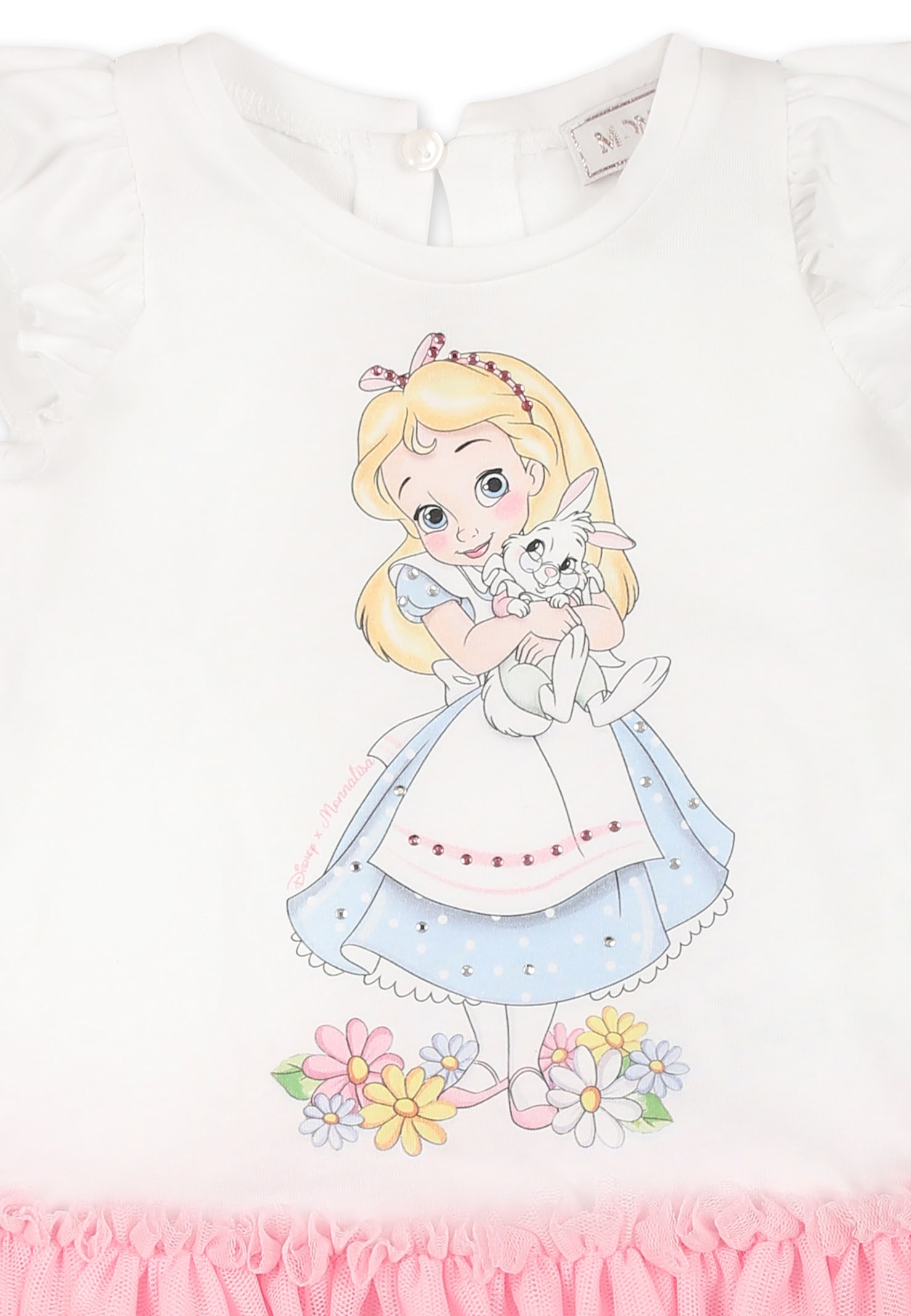 Monnalisa Multicolor Dress For Baby Girl With Alice In Wonderland In Multicolor