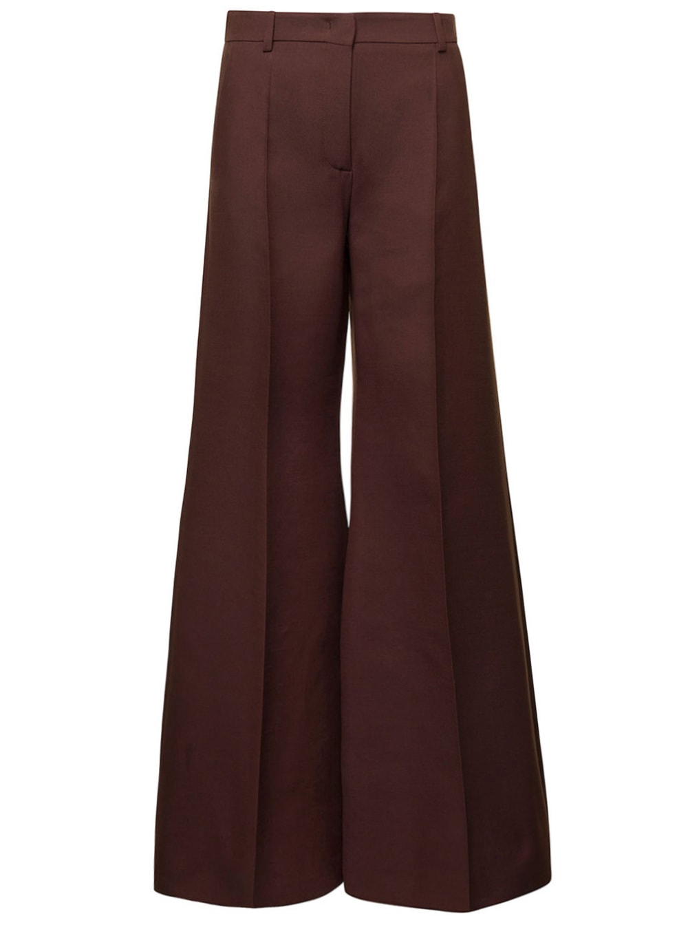 Valentino Brown Flared Pants With Slant Pockets In Wool And Silk Woman
