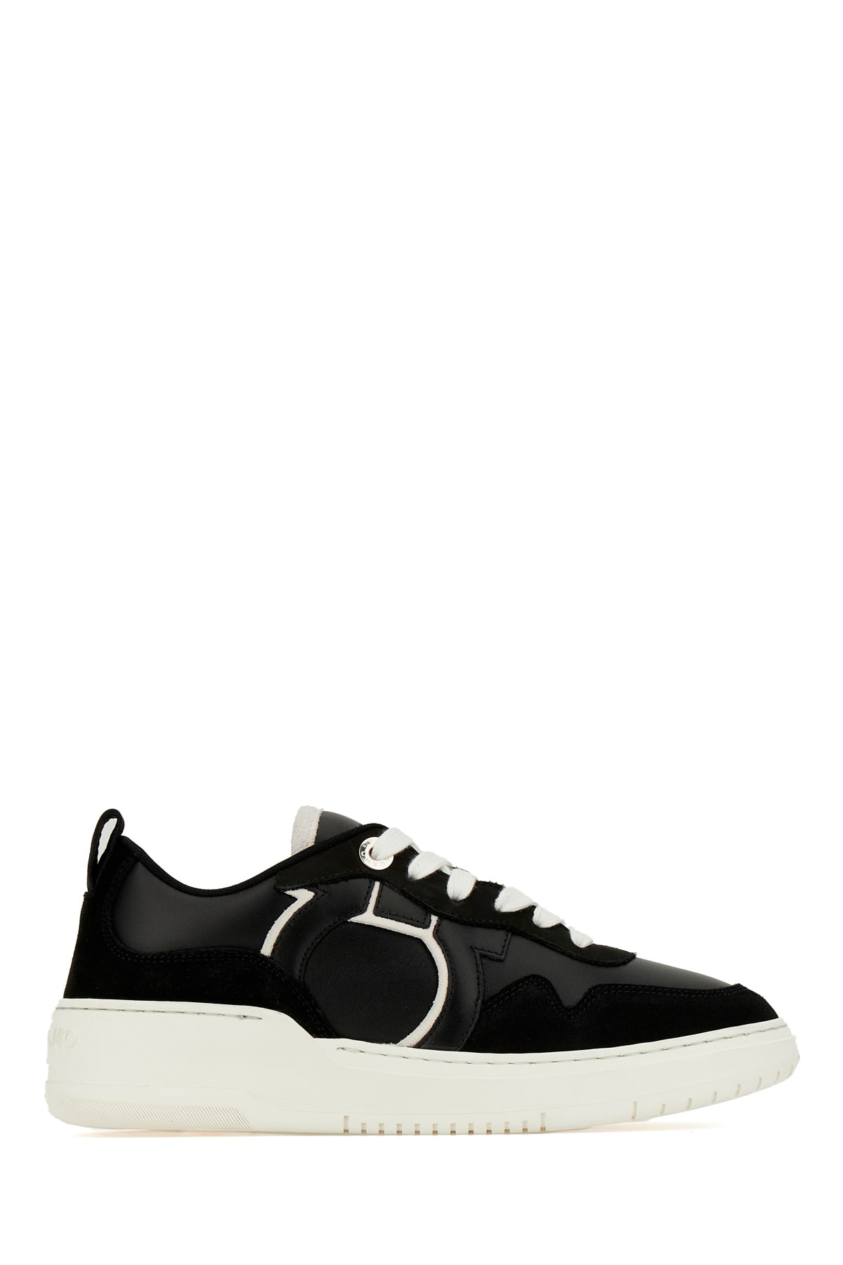 Ferragamo Black Leather And Suede Sneakers In Nero