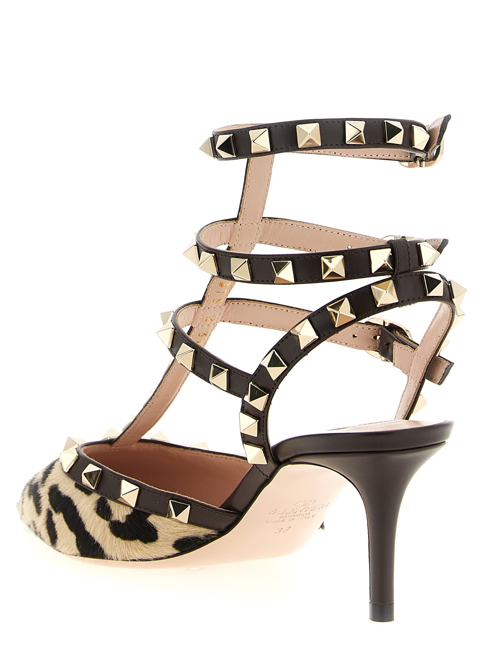 Valentino Rockstud Pumps With Straps In Pony-effect Calfskin 100mm In Multi