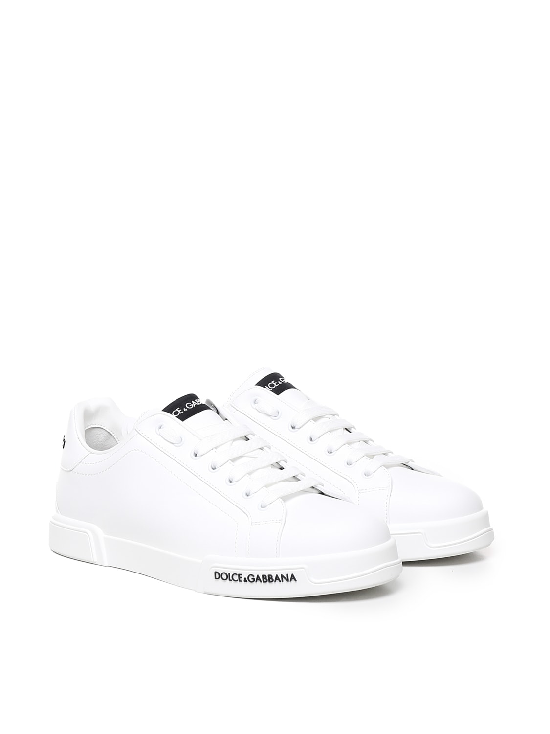 Shop Dolce & Gabbana Portofino Leather Sneakers In White