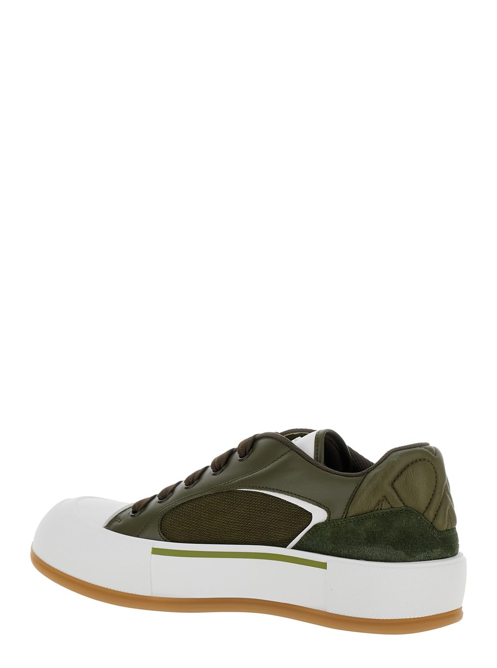 Shop Alexander Mcqueen Cruis Green Low Top Sneakers With Logo Detail In Leather And Fabric Man In Black