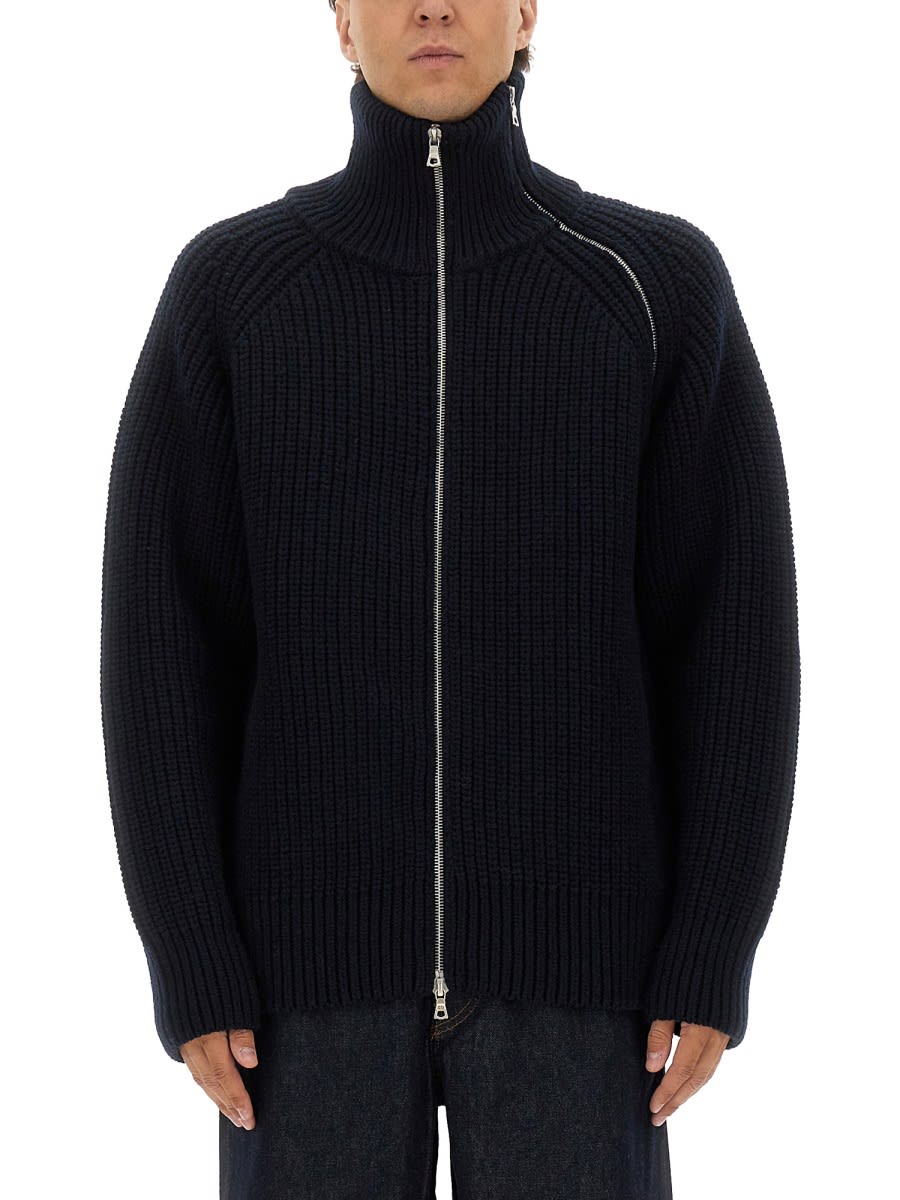 Dries Van Noten Black Wool Zip-up Cardigan In Multi