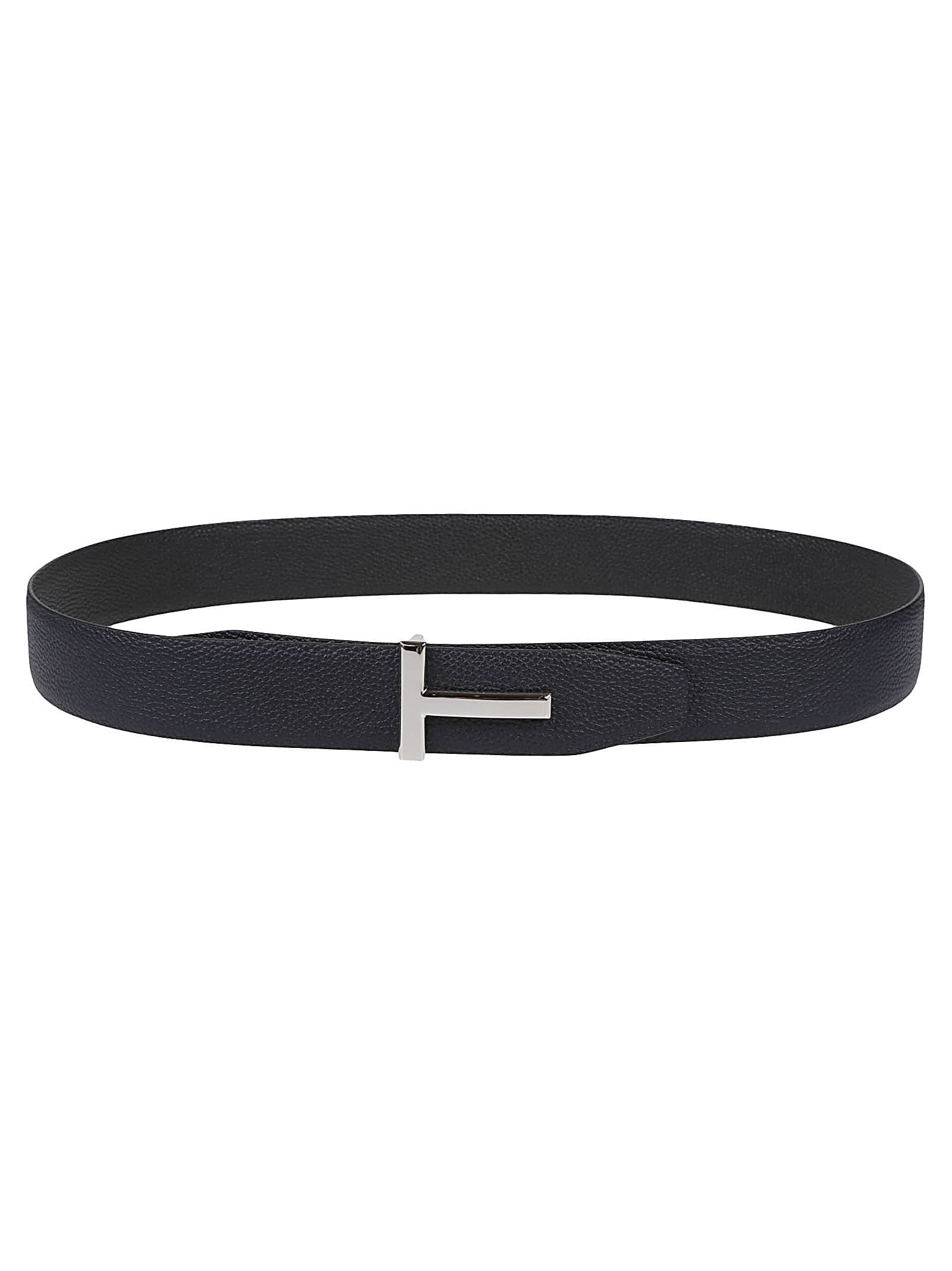 Shop Tom Ford Reversible T Belt In Dark Navy/black