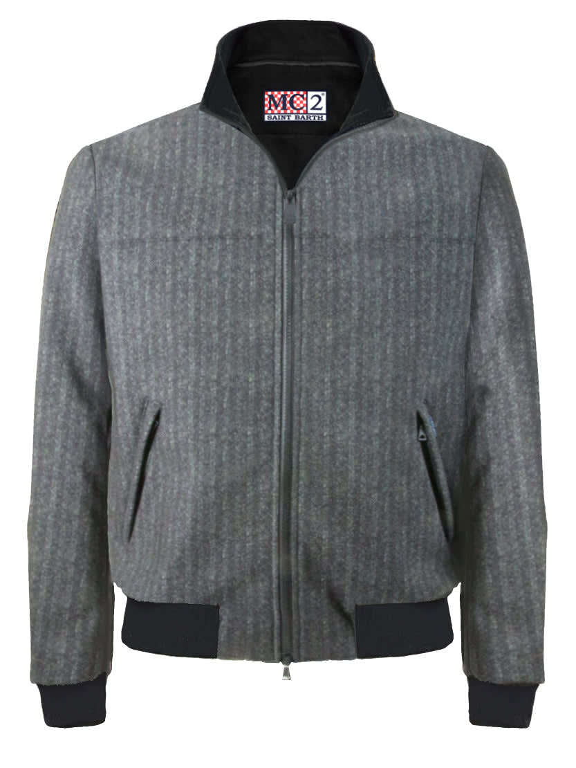 MC2 Saint Barth Black Herringbone Printed Mid Season Jacket Wool Effect