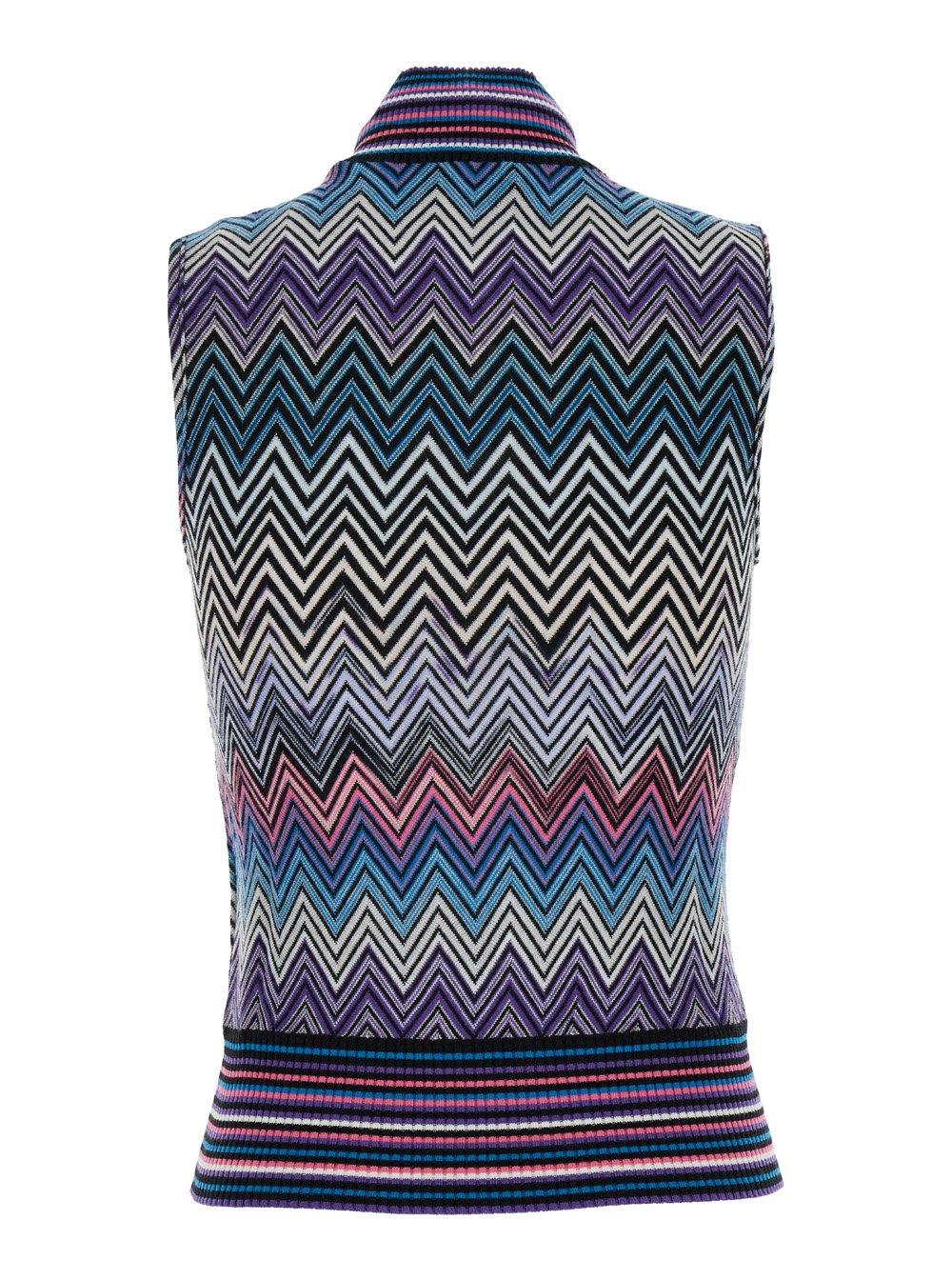 Shop Missoni Zigzag Woven Turtleneck Tank Top In Multicolour