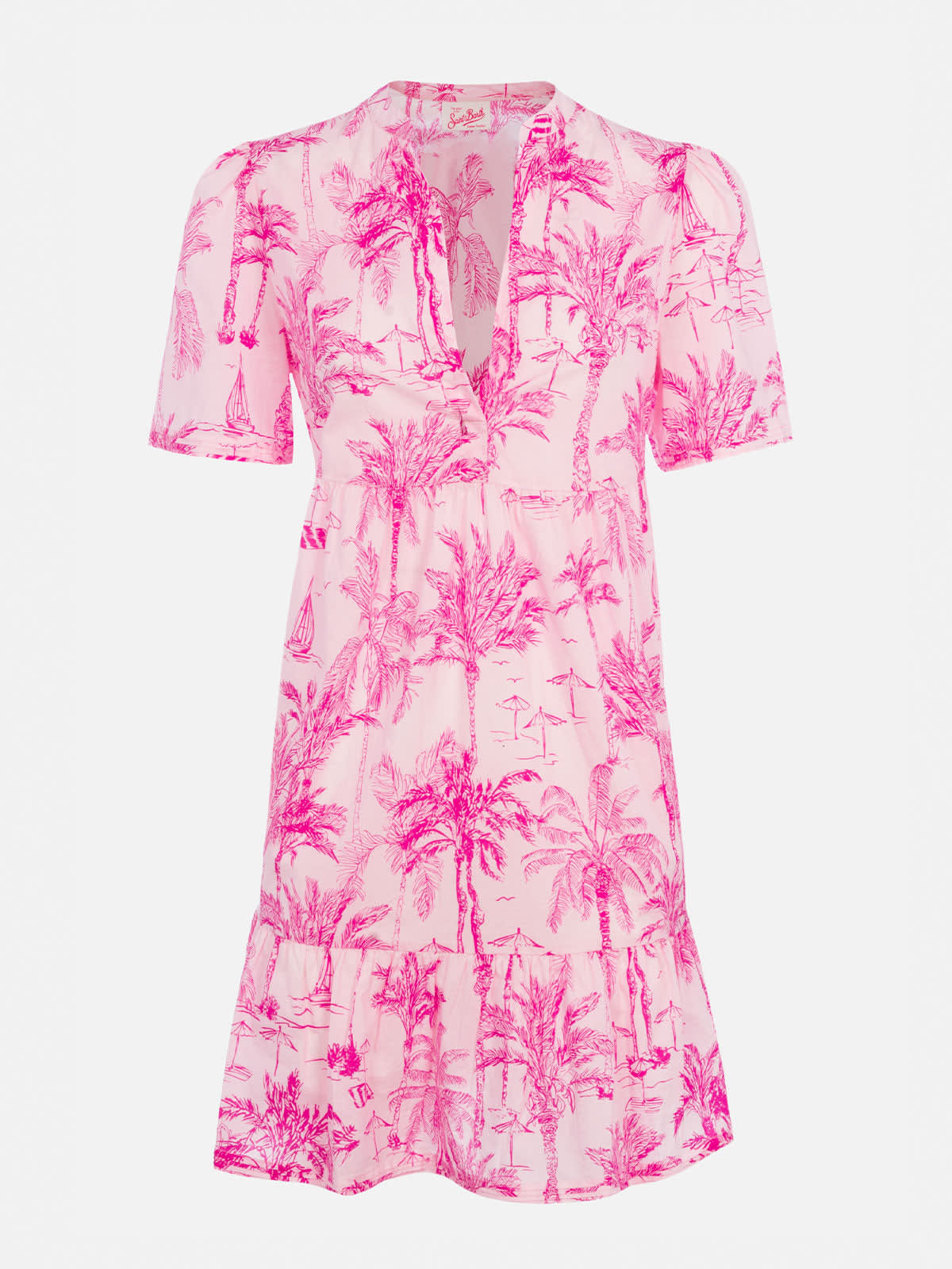 MC2 SAINT BARTH WOMAN COTTON VOILE SHORT DRESS SIARA WITH TOILE DE JOUY PRINT