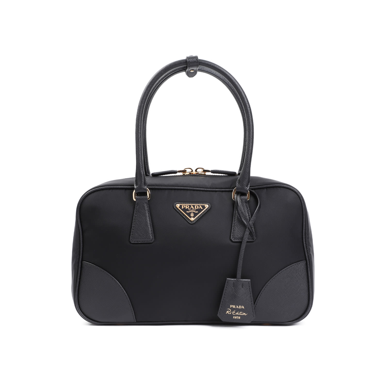 Prada Black Nylon And Leather Re-edition 1978 Handbag In Black
