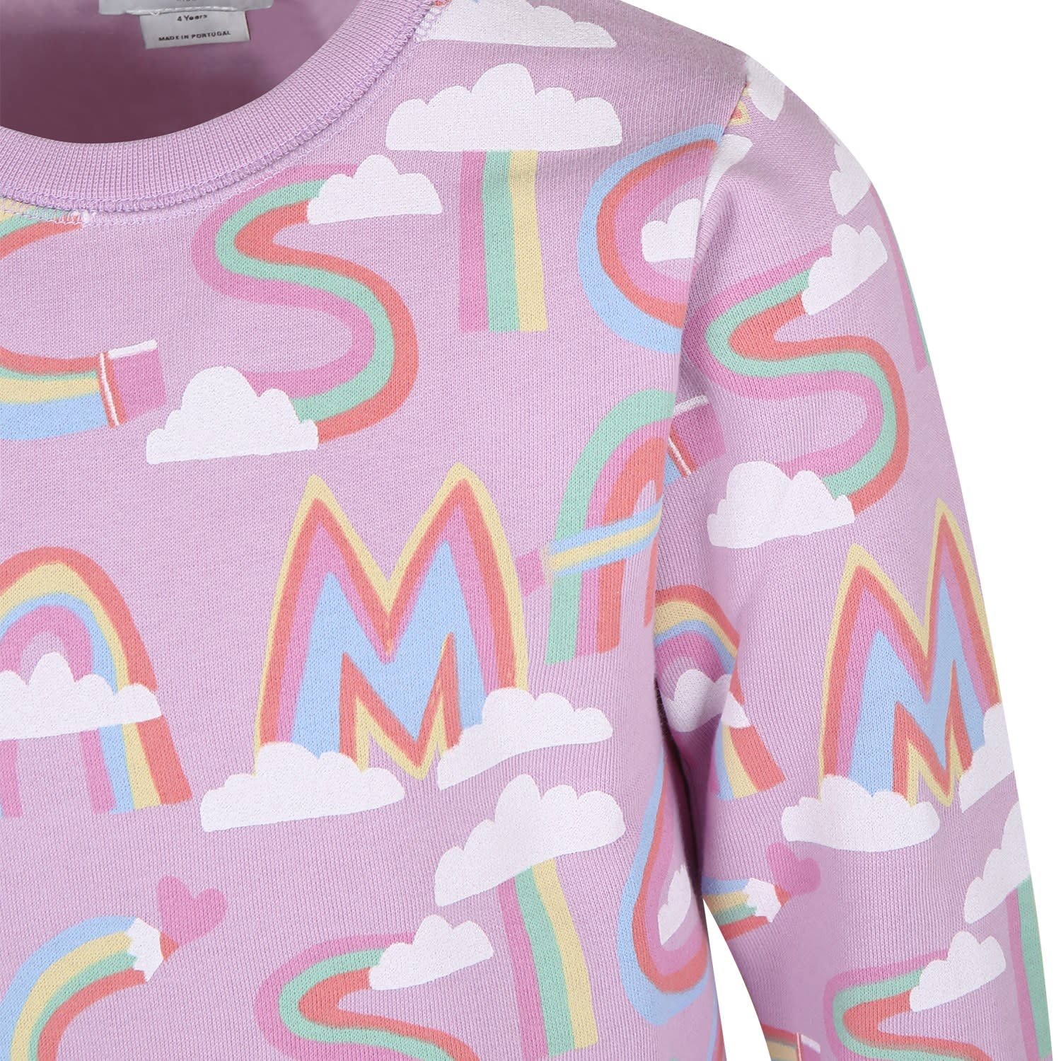 Shop Stella Mccartney Purple Sweatshirt For Girl With Rainbow Logo In Violet