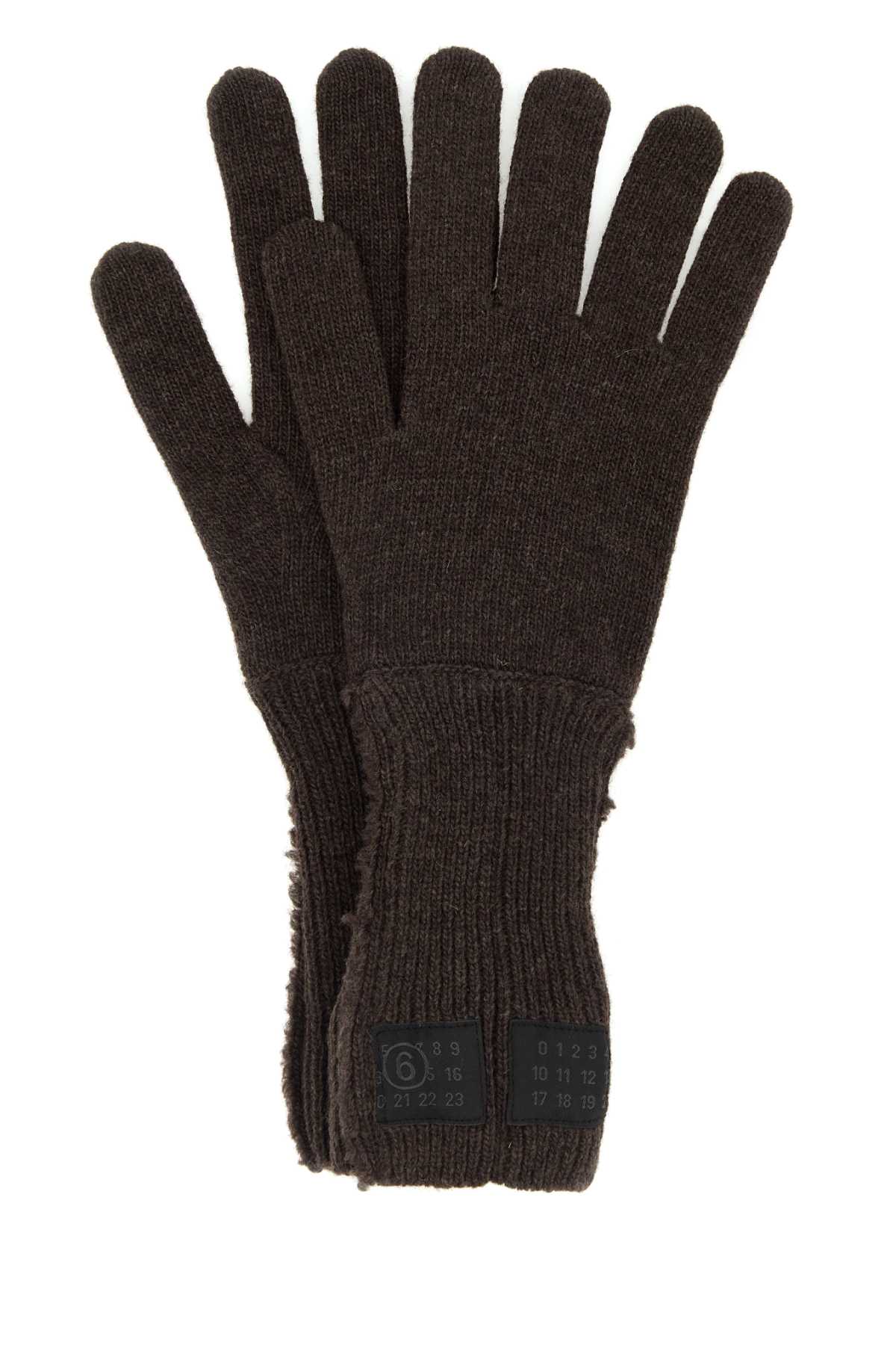 Mm6 Maison Margiela Wool Blend Gloves Featuring Long Cuffs In Brown