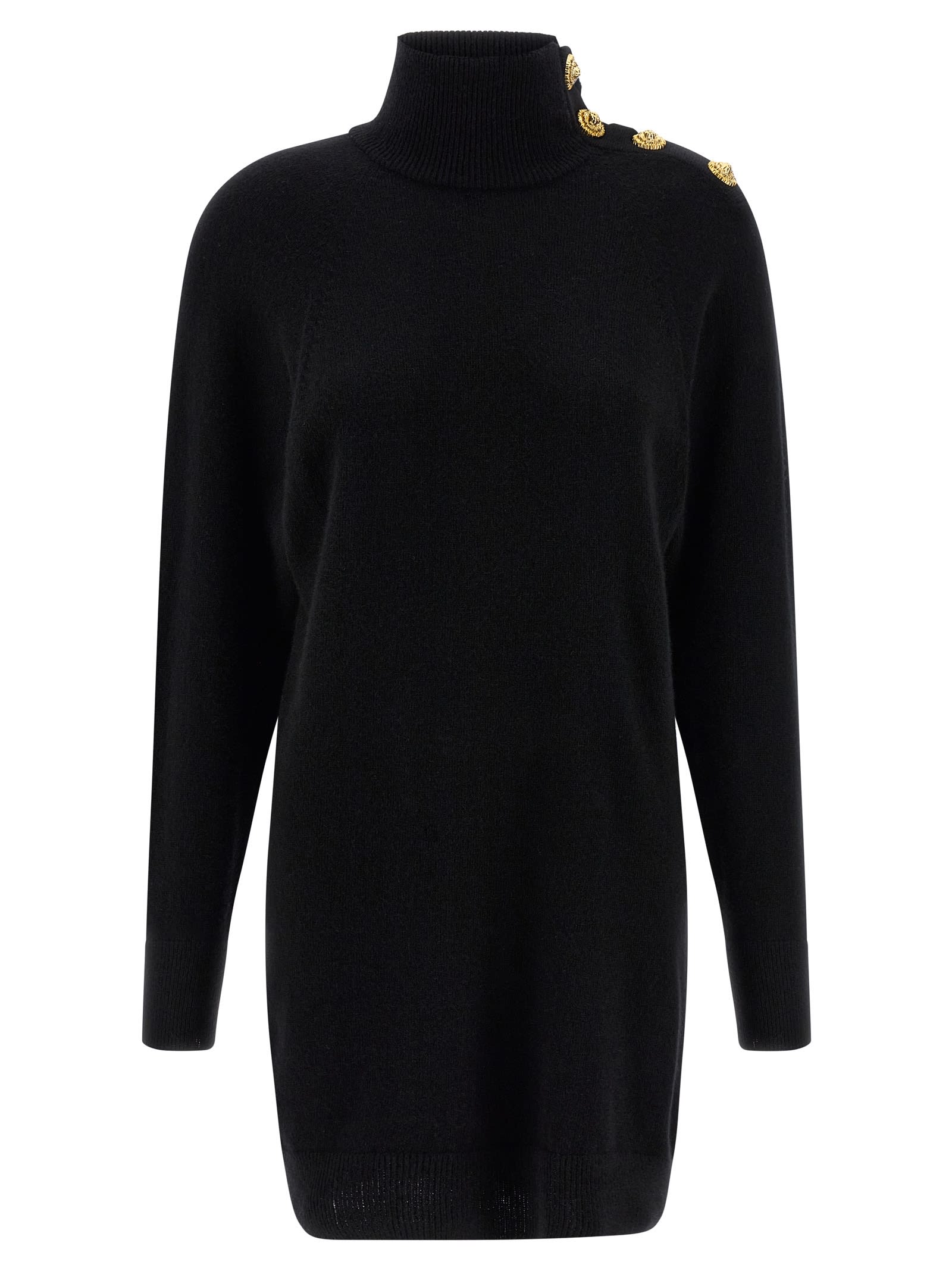 Balmain Turtleneck Mini Dress Decorative Buttons In Black