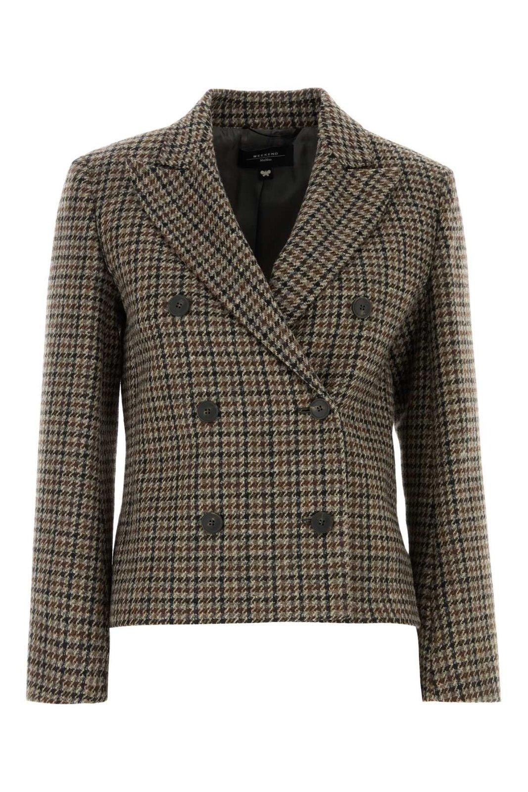 Shop Weekend Max Mara Double-breasted Checked Jacket In Marrone