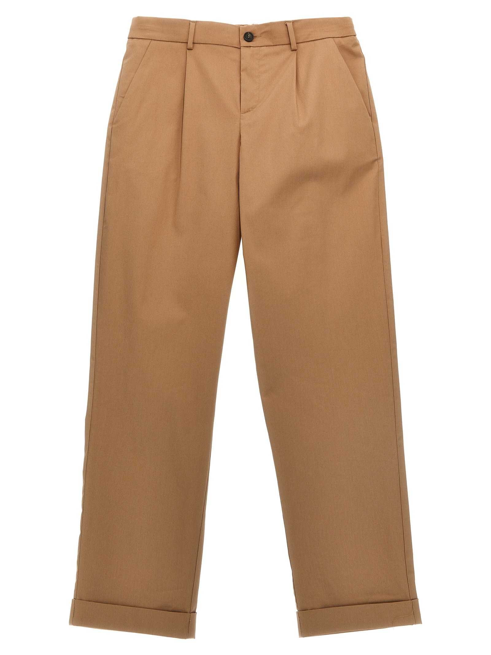 Shop Fendi Pants With Front Pleats In Brown