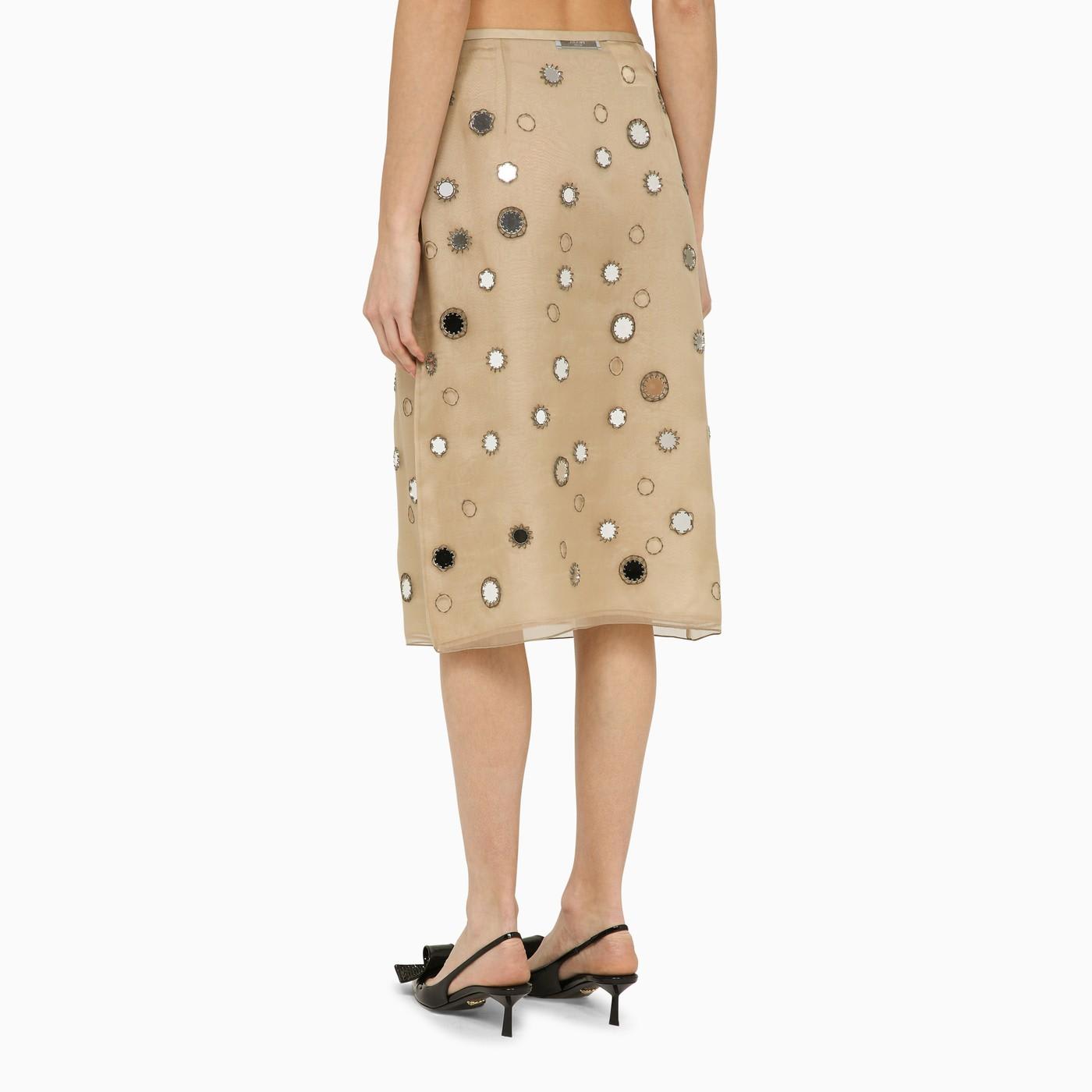 Shop Prada Beige Silk Midi Skirt With Mirrors In Corda