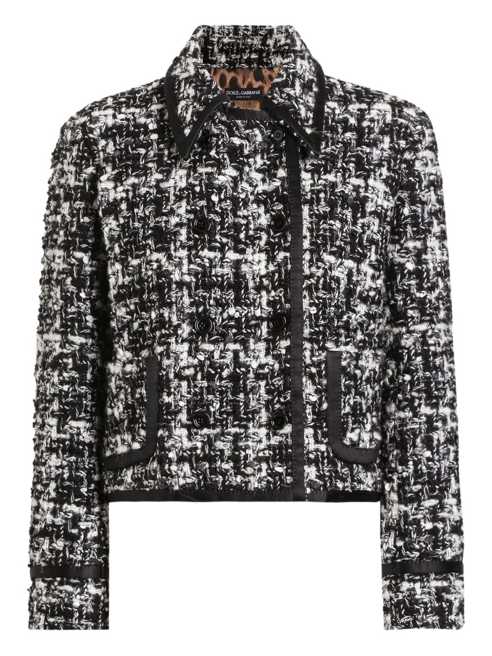 Dolce & Gabbana Cropped Tweed Jacket Front Pockets In Black