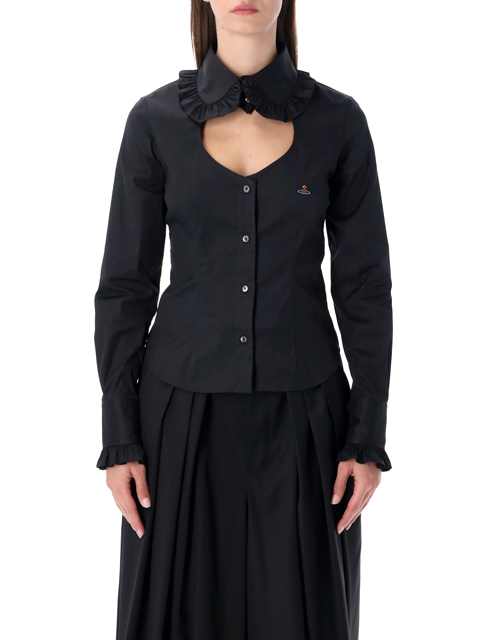 Vivienne Westwood Tailored Long Sleeve Shirt With Ruffled Collar In Black