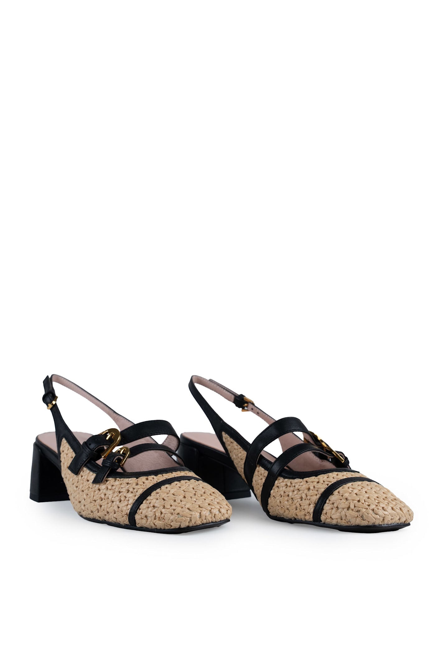 Coccinelle Maia Crochet Straw Slingback Shoes In Black