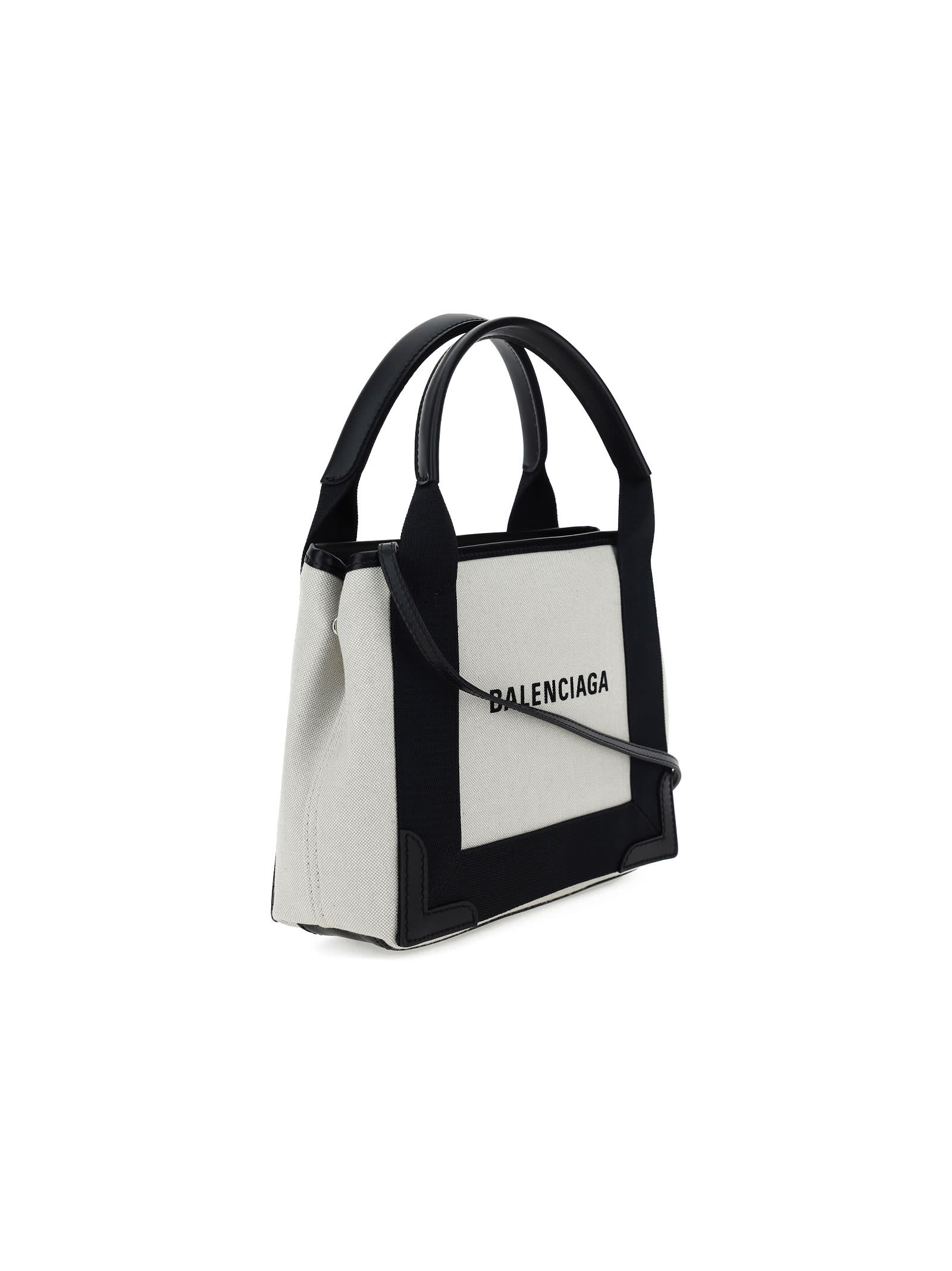 Shop Balenciaga Navy Cabas Xs Handbag In White
