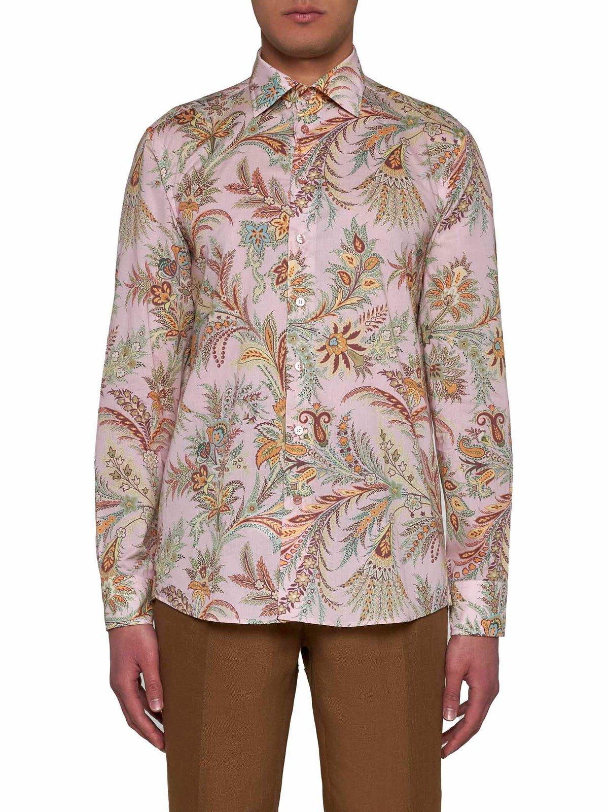 Shop Etro Floral Printed Long-sleeved Shirt In Pink