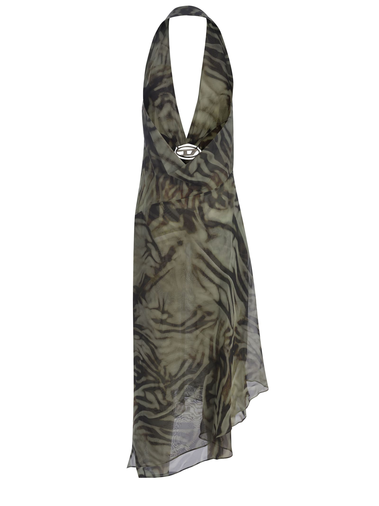 Shop Diesel Dress  D-stint Made Of Chiffon In Verde