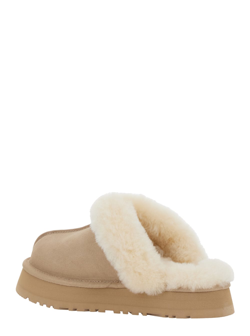 Ugg Sheepskin And Suede Slide With Plush Collar In Neutral