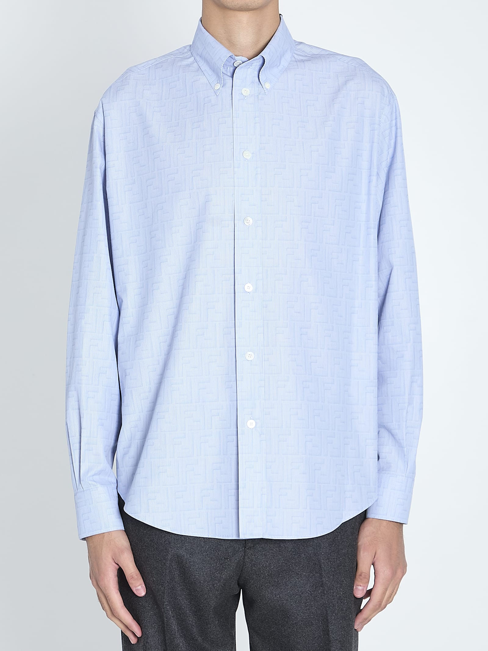 Fendi Ff Cotton Shirt In Light Blue