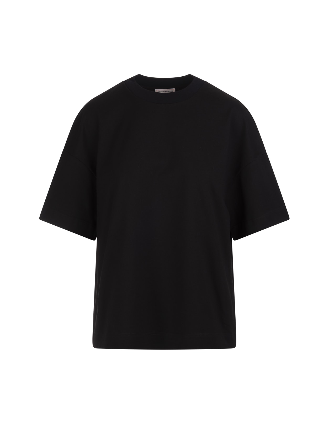 Alexander McQueen Woman Black Oversize T-shirt With Tonal Embroidered Logo