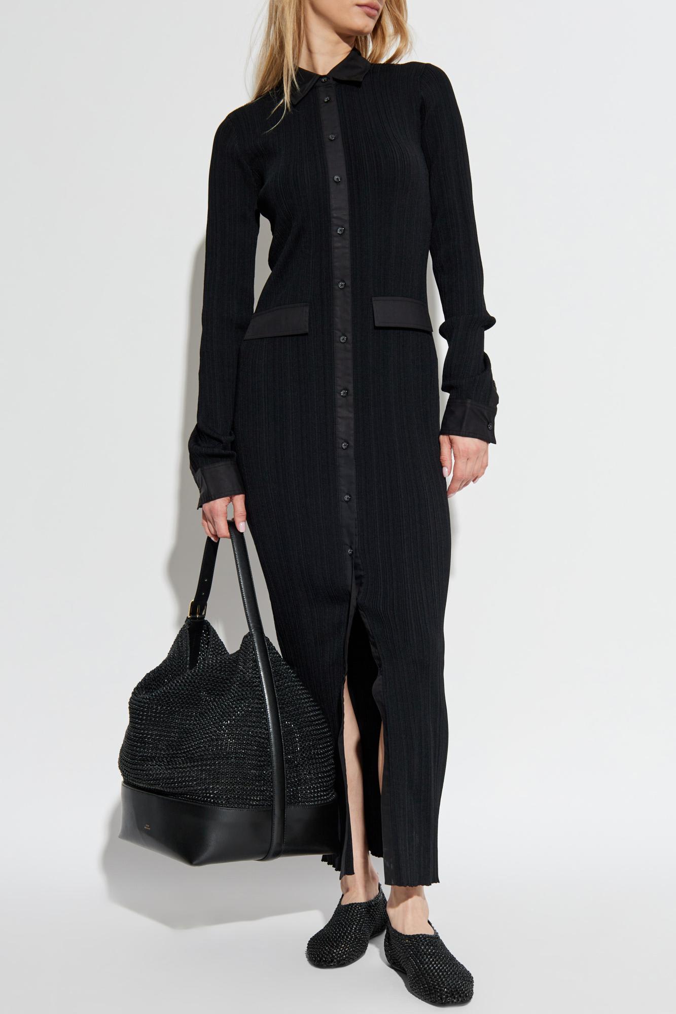 Totême Womens Button-down Knitted Shirt Maxi Dress Black