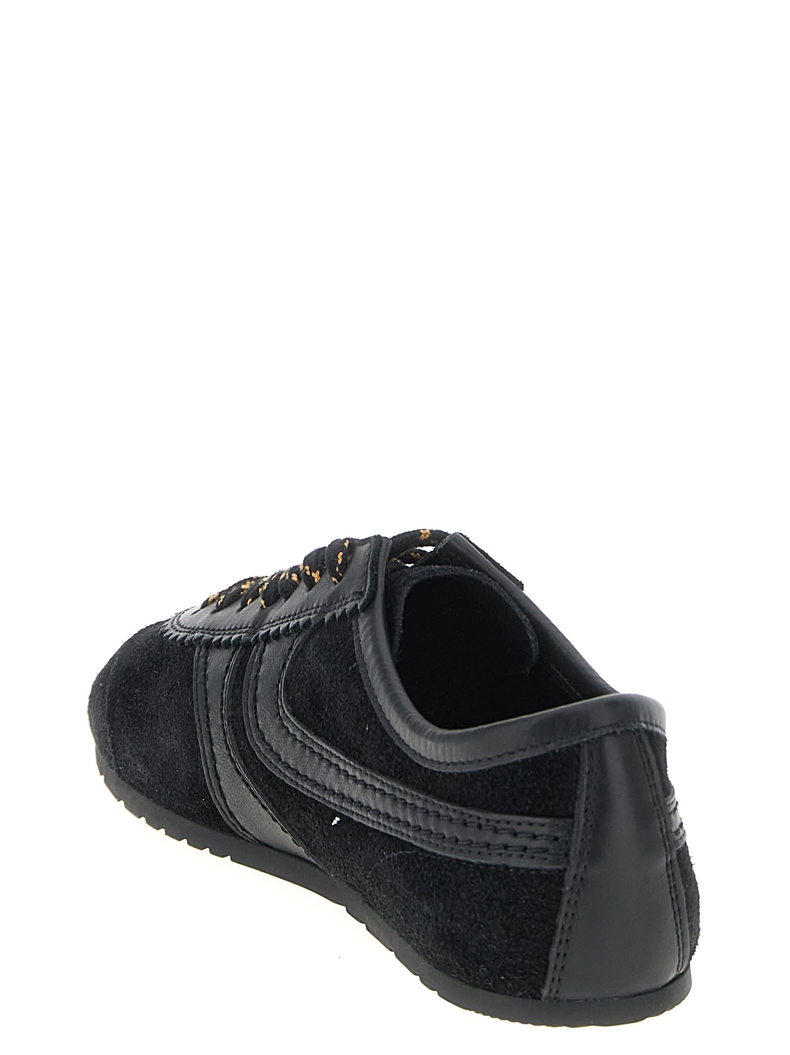 Dries Van Noten Suede Texture Sneakers Featuring Contrast Stitching In Black