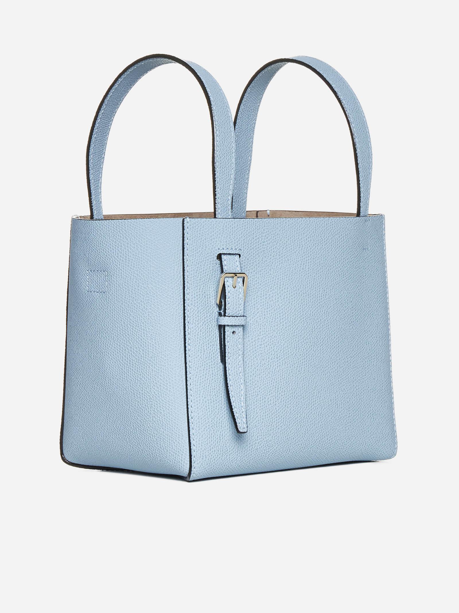 Shop Valextra Leather Mini Bucket Bag In Clear Blue
