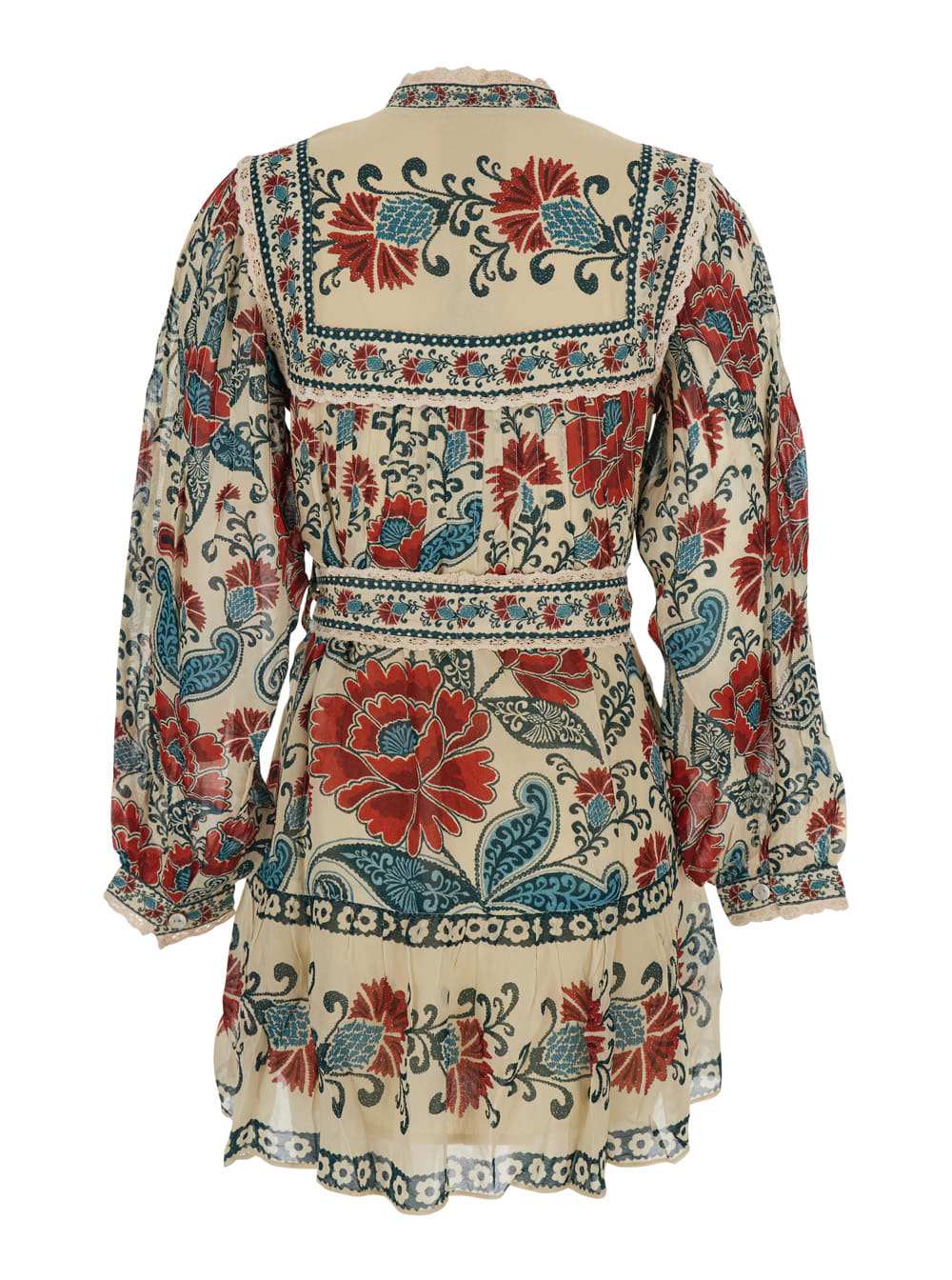 Farm Rio Francesca Sand Long Sleeve Mini Dress In Multi