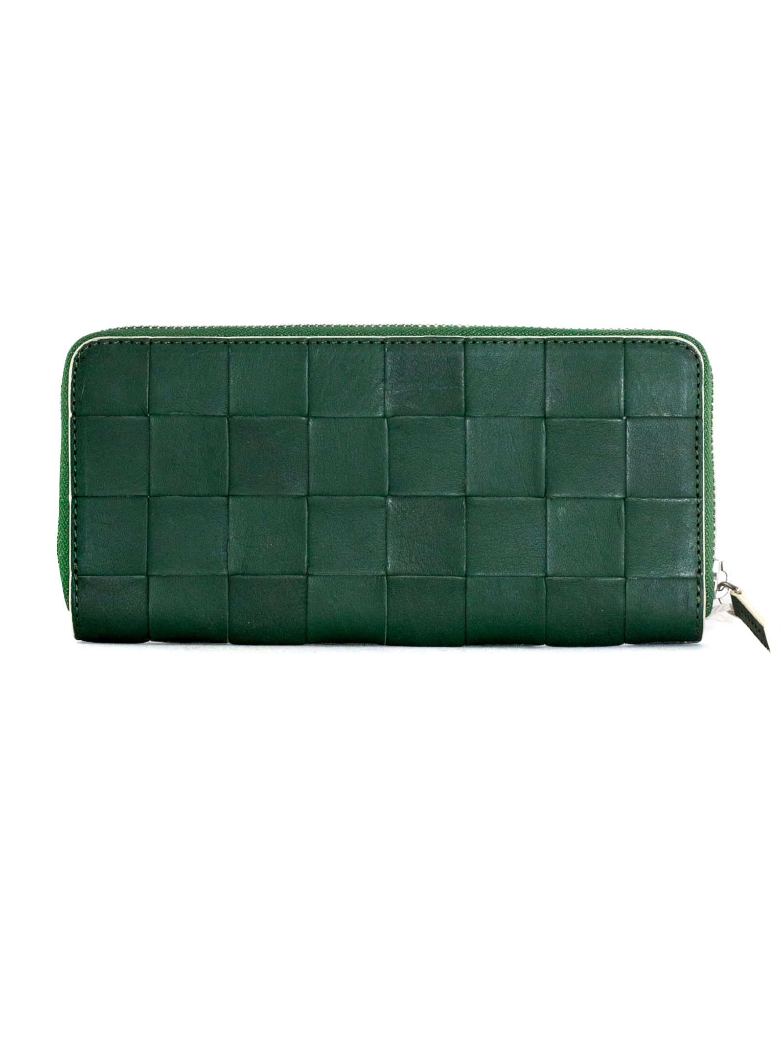 Check Leather Wallet Forest Green