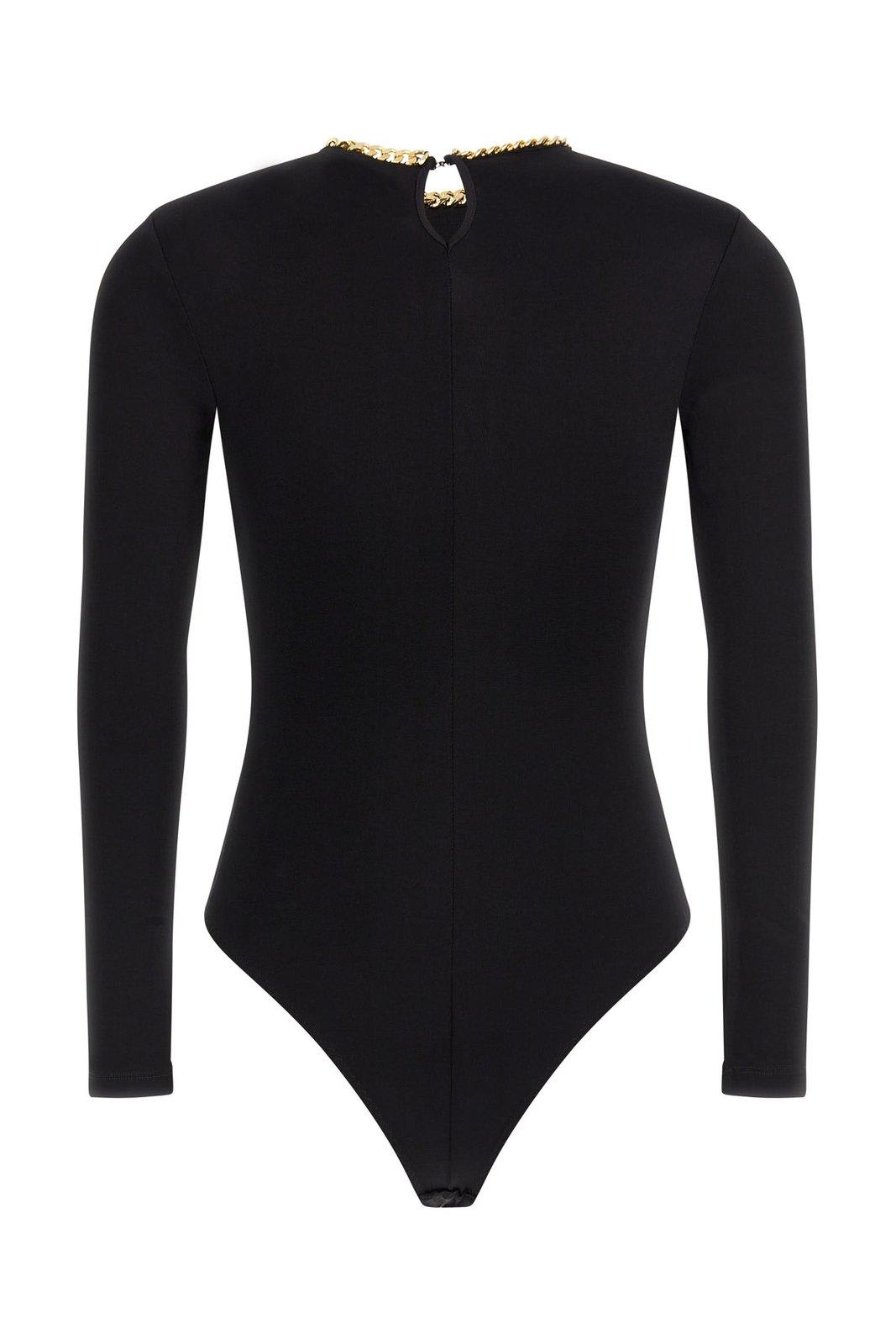 Shop Elisabetta Franchi Chain Embellished Crewneck Bodysuit In Black