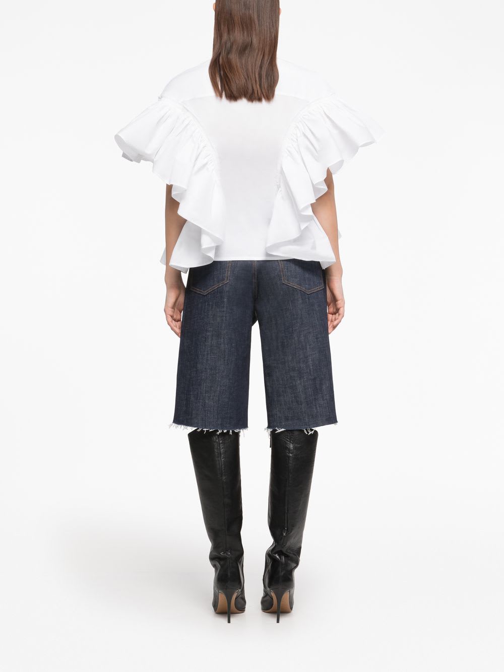 Az Factory Ruffled Sleeves Cotton Shirt In White