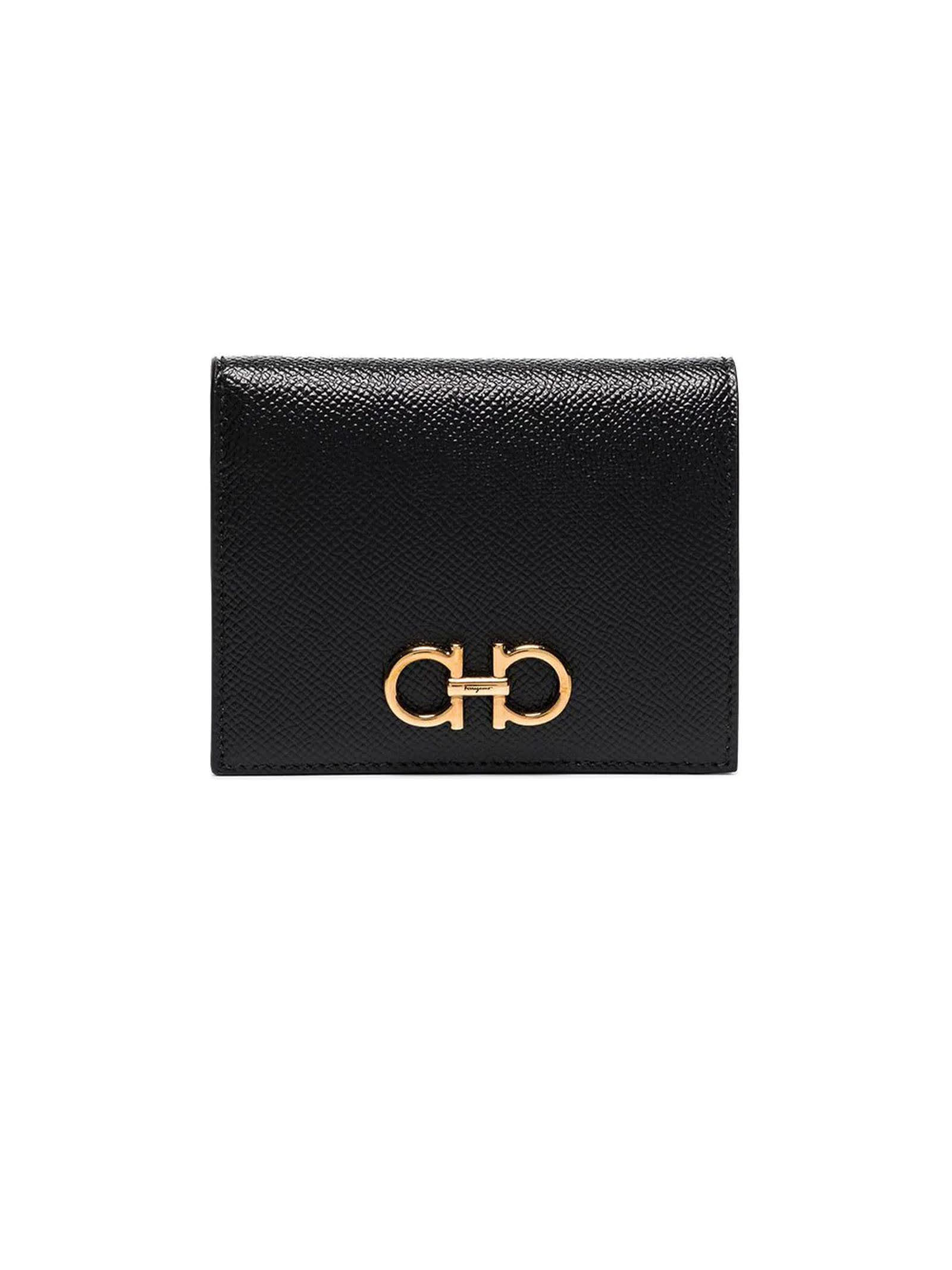 Salvatore Ferragamo Black Calf Leather Gancini Folding Wallet