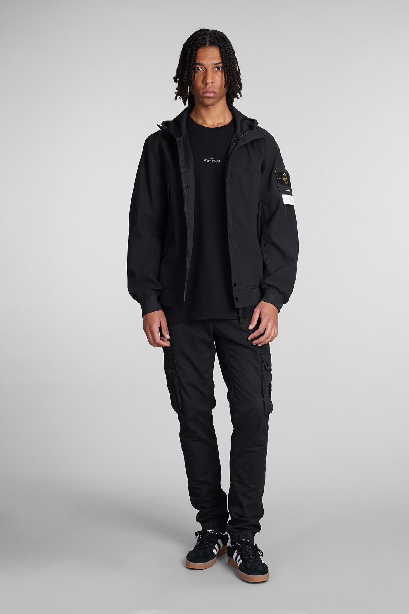 Shop Stone Island Casual Jacket In Black Polyester