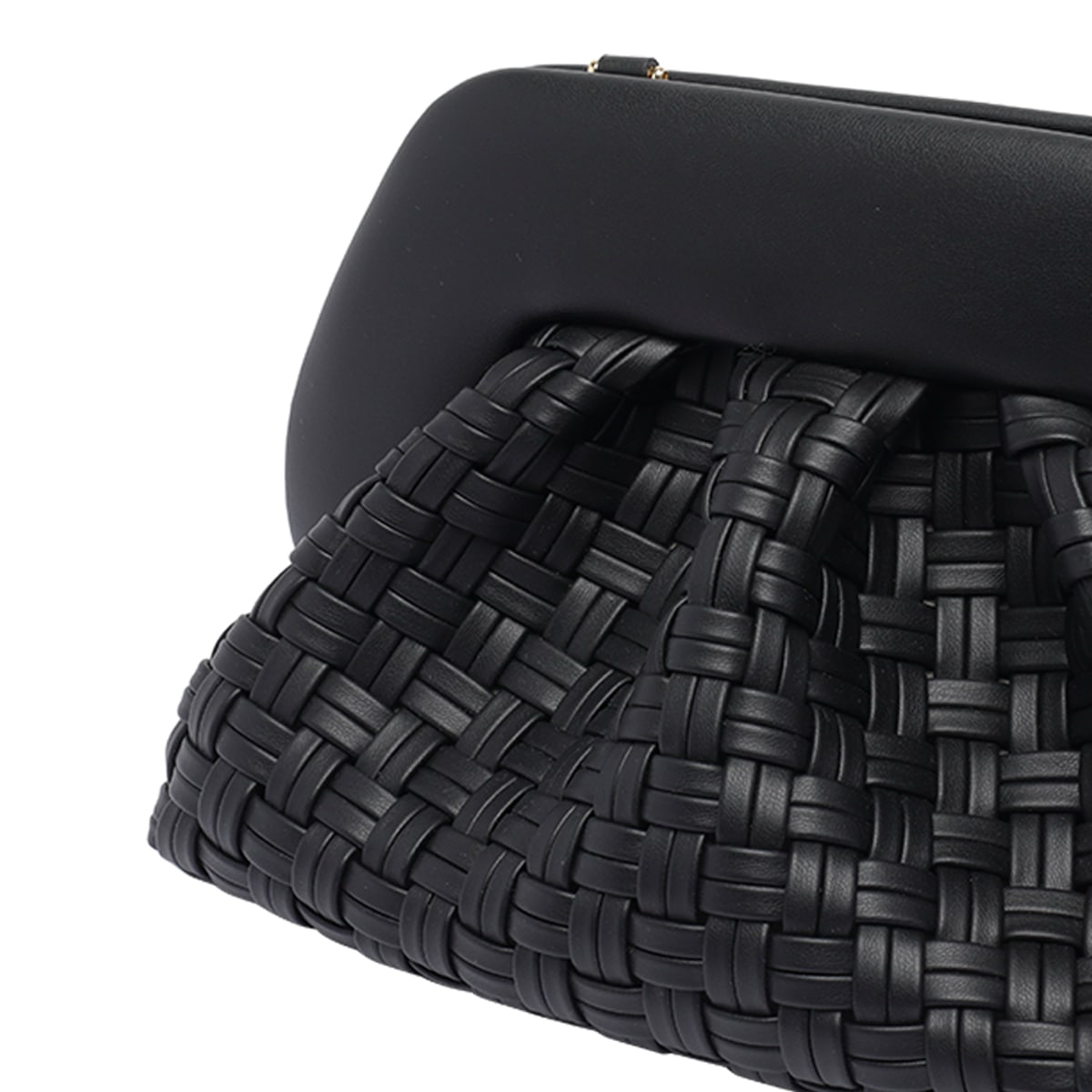 Themoirè Tia Black Clutch Bag With Woven Straw Motif And Shoulder Strap In Black