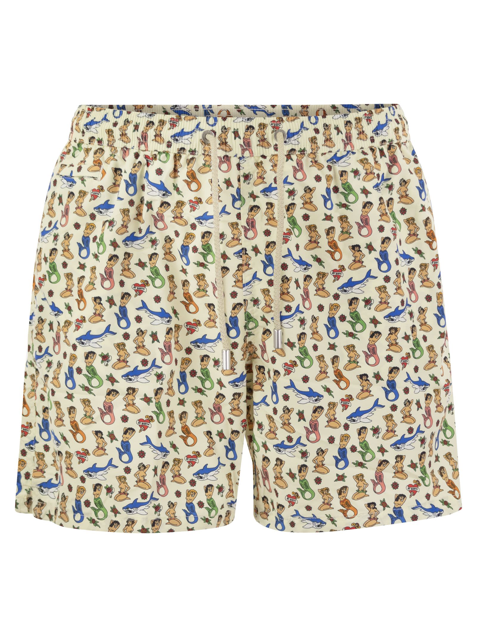 Shop Mc2 Saint Barth Lightweight Fabric Swim Boxer Shorts With Print In Cream