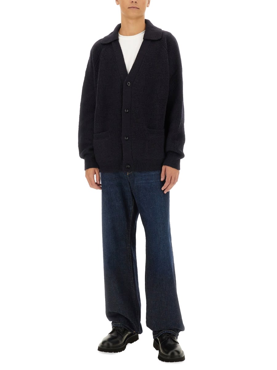 Shop Margaret Howell Wool Cardigan In Blue