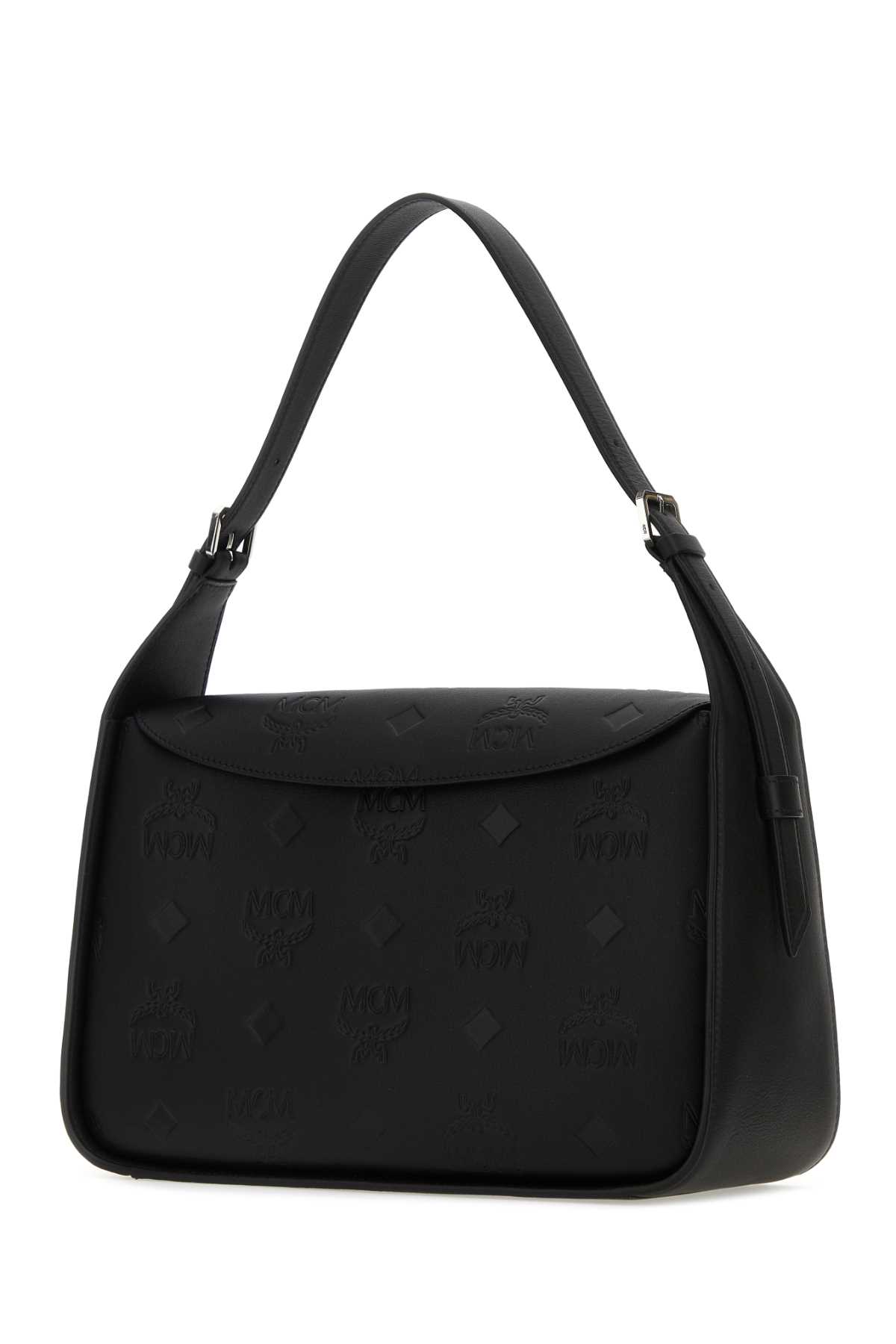 Shop Mcm Black Nappa Leather Medium Aren Shoulder Bag In Bk