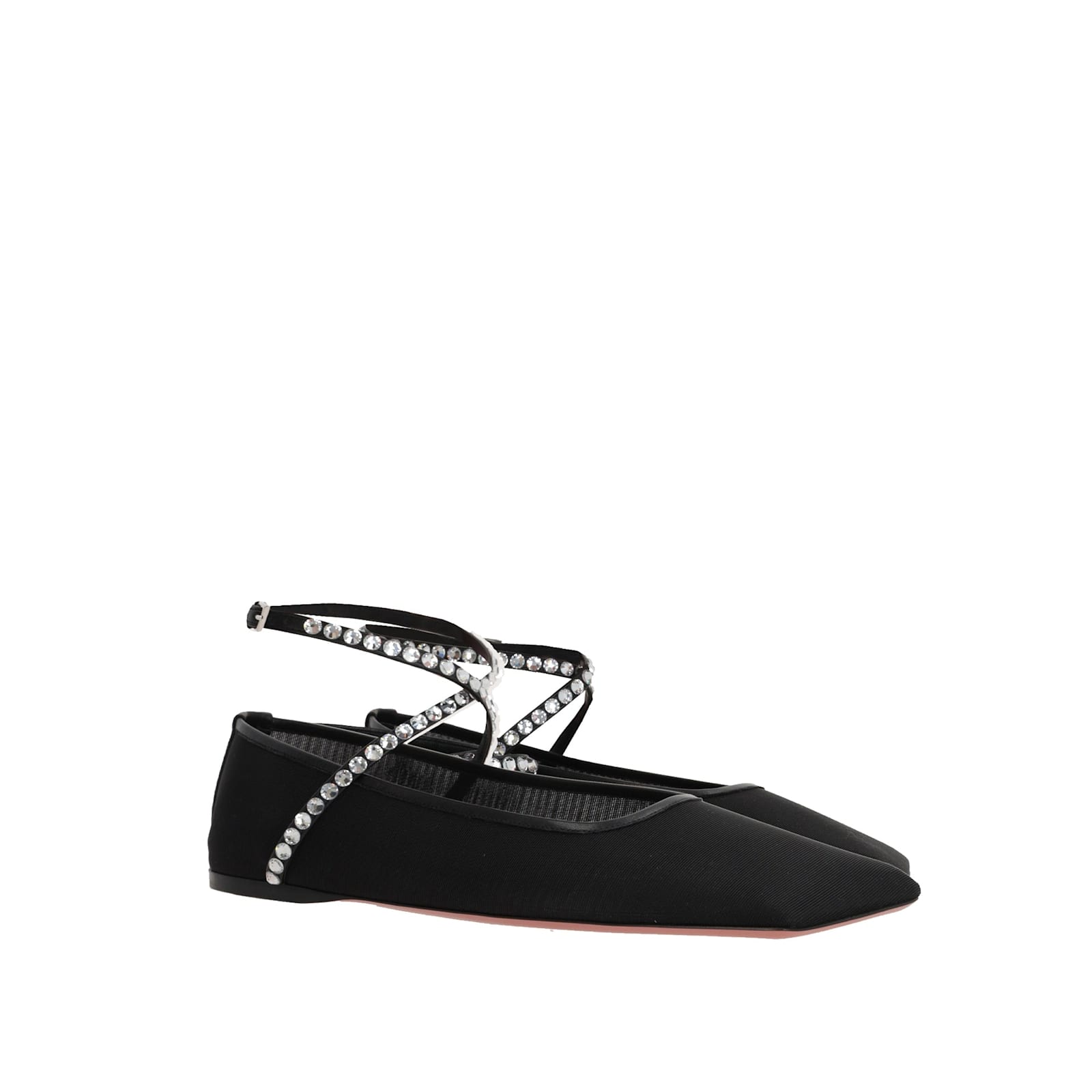 Amina Muaddi Ane Crystal-embellished Mesh Ballerina Shoes In Black