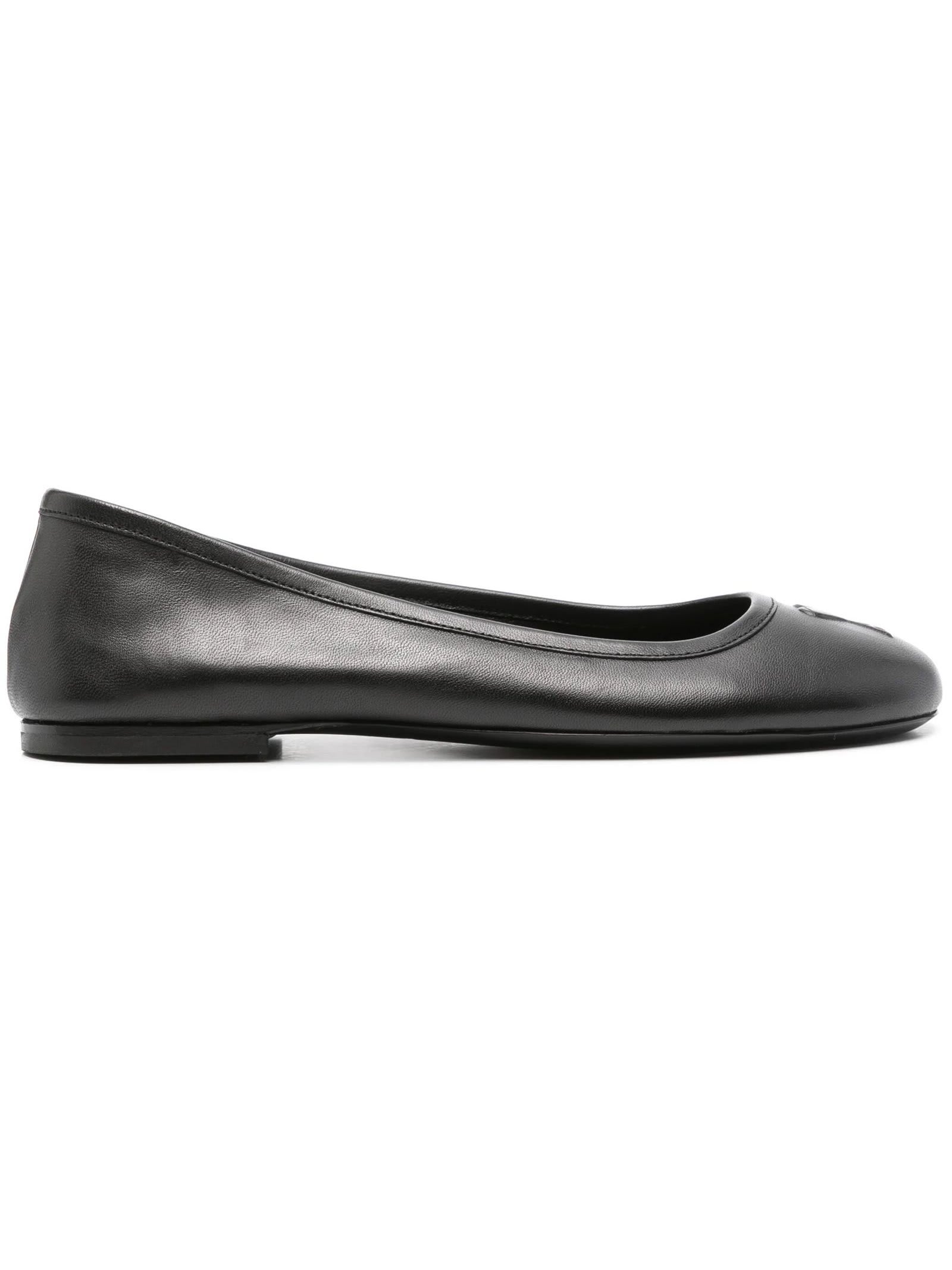 Black Calf Leather Ballerina Shoes