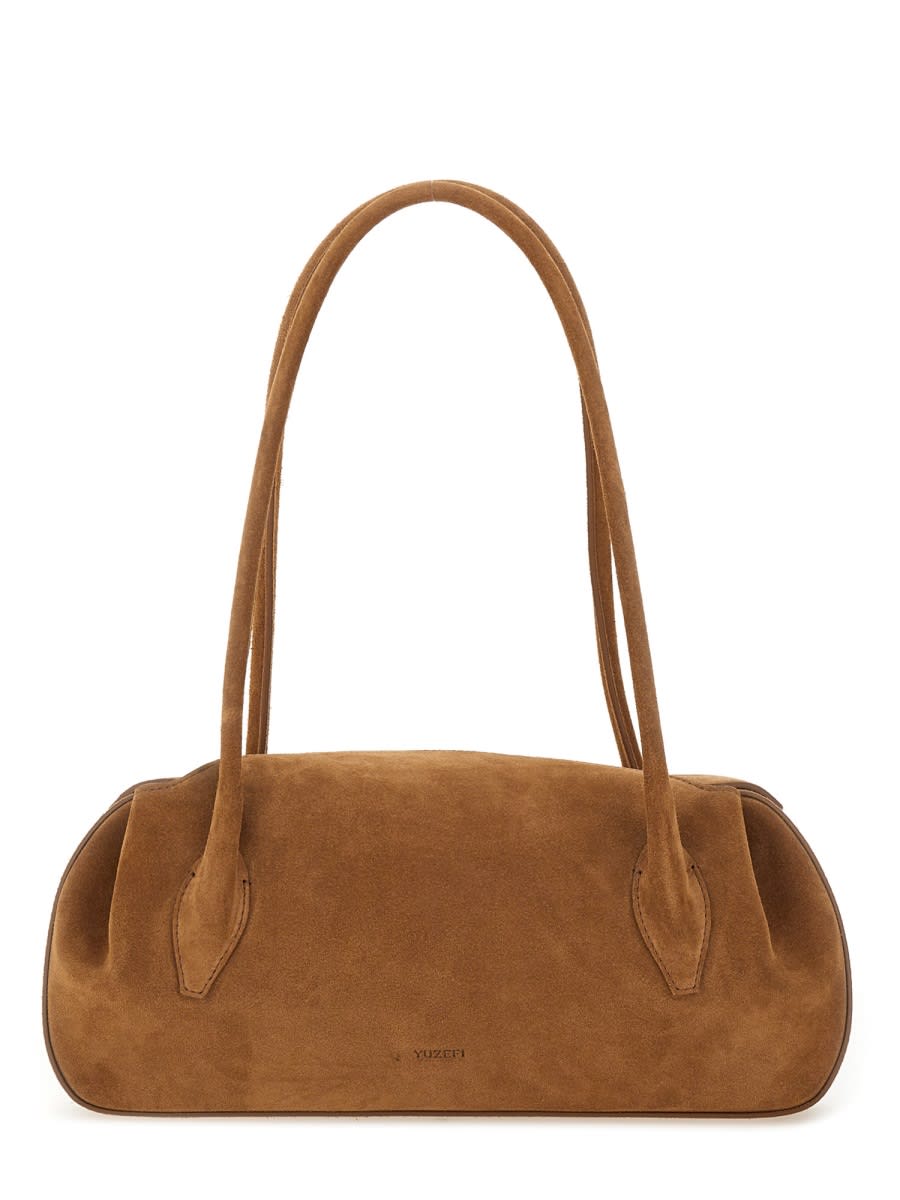 Yuzefi Long Handle Rectangular Shape Suede Finish Shoulder Bag In Brown